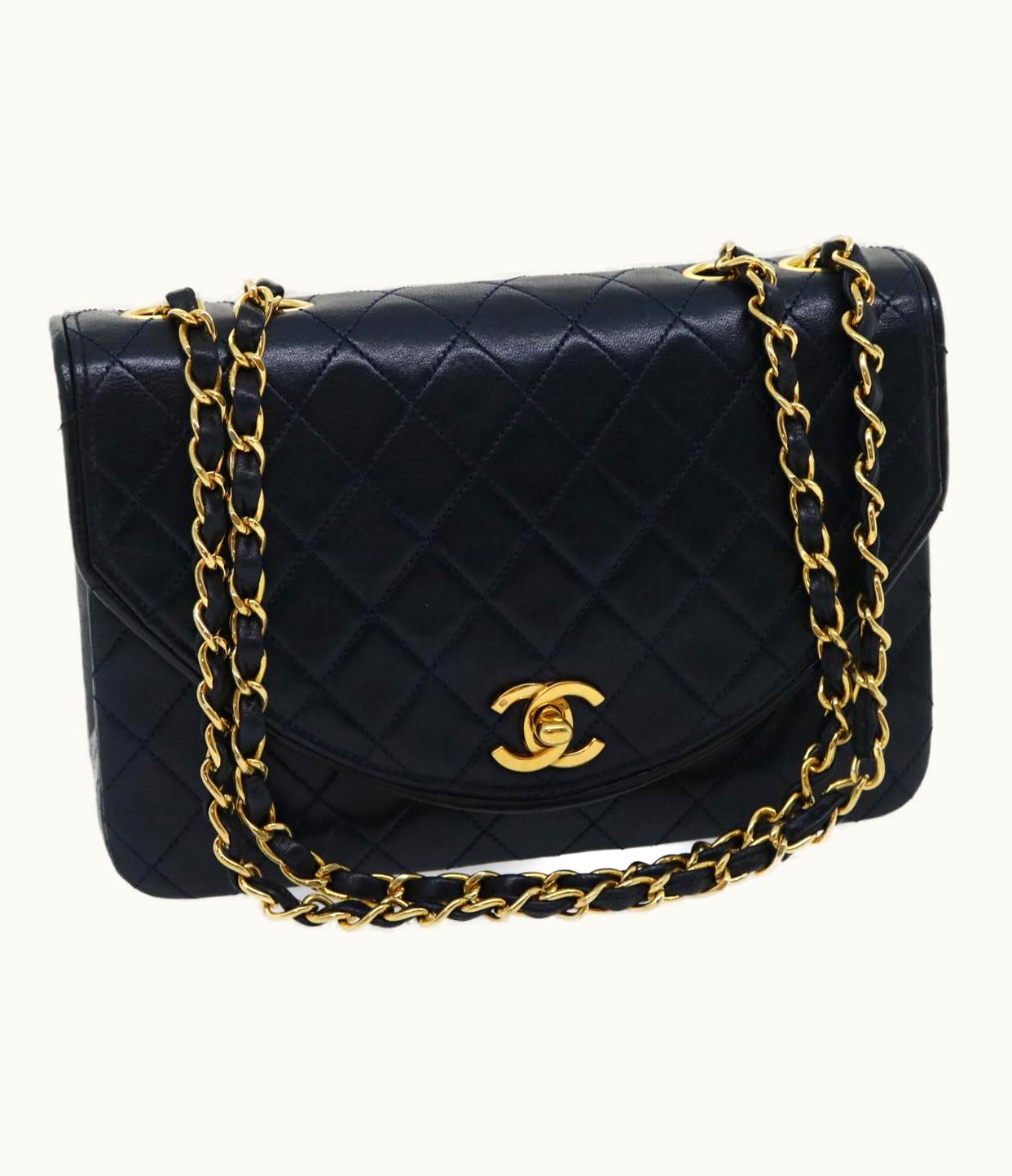 Chanel Chanel Matelasse Chain Flap Shoulder Bag Lamb Skin Navy Gold CC
