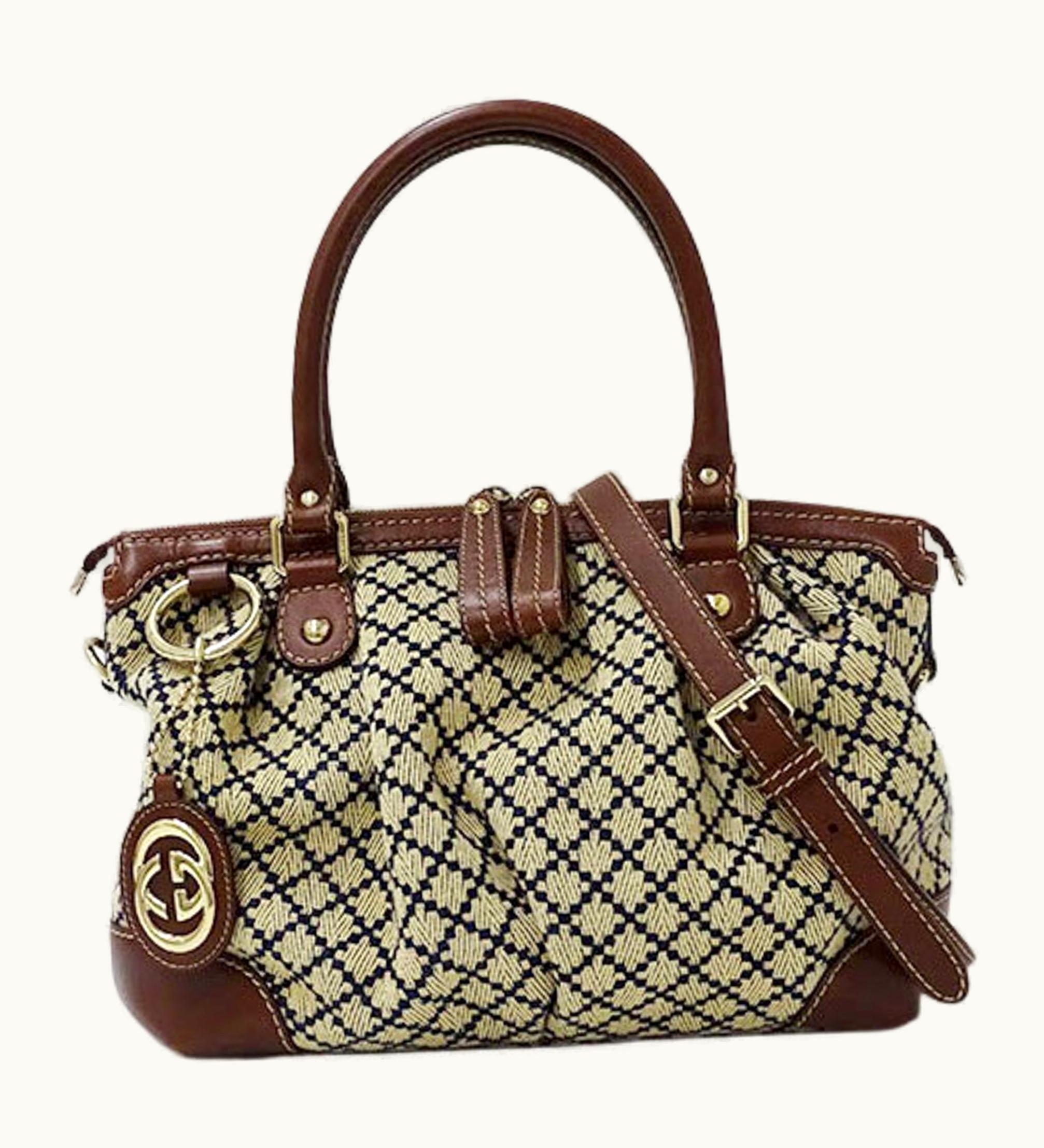 Gucci Gucci Bag Women's Brand Handbag Shoulder 2Way Diamante Suki Canvas Brown Beige Navy 247902 With Charm