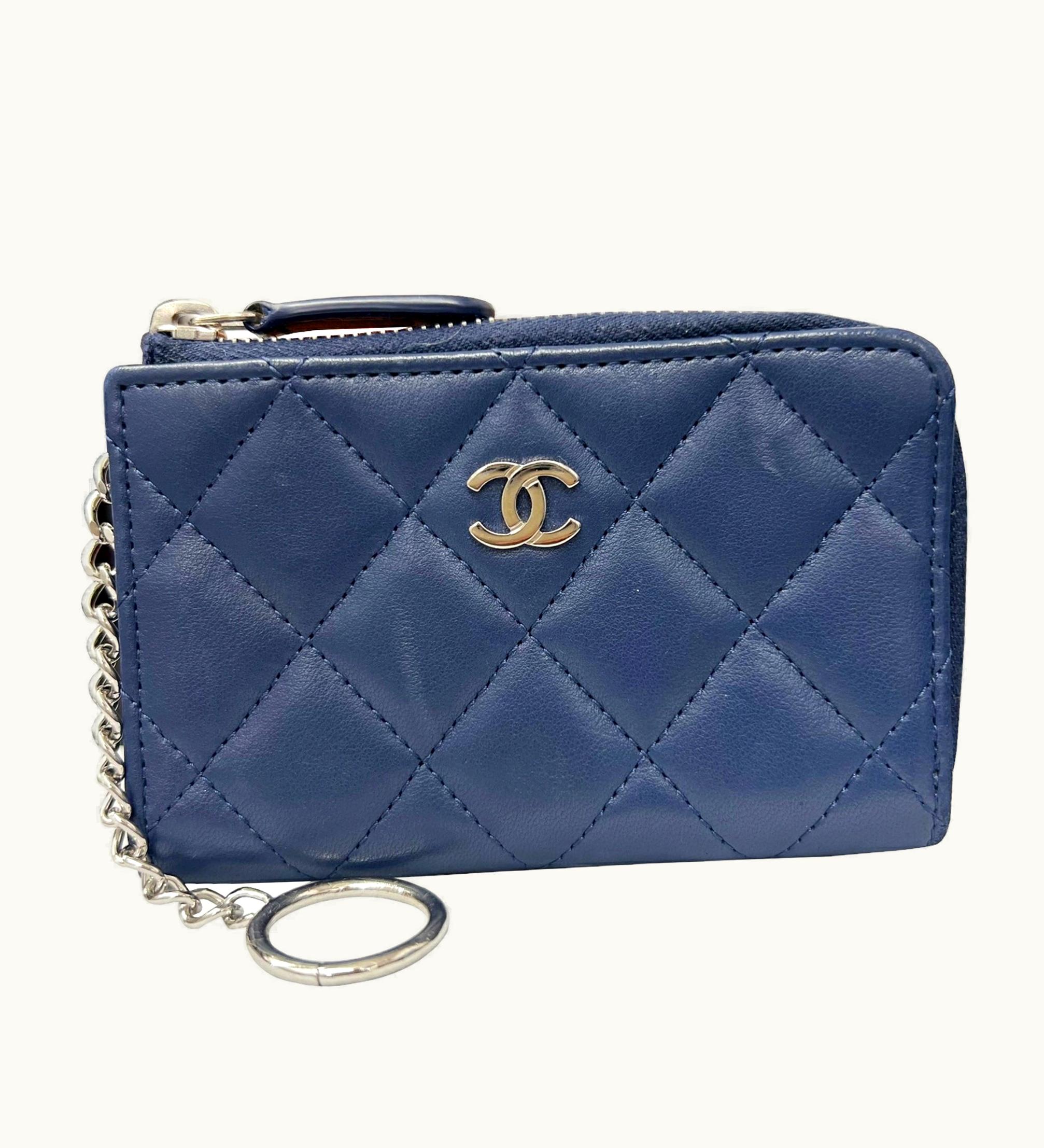 Chanel Chanel Classic Zip Matelasse Coin Case Card Key Ring Purse Navy Lambskin Coco Mark Wallet A68943 Women's Men's 2