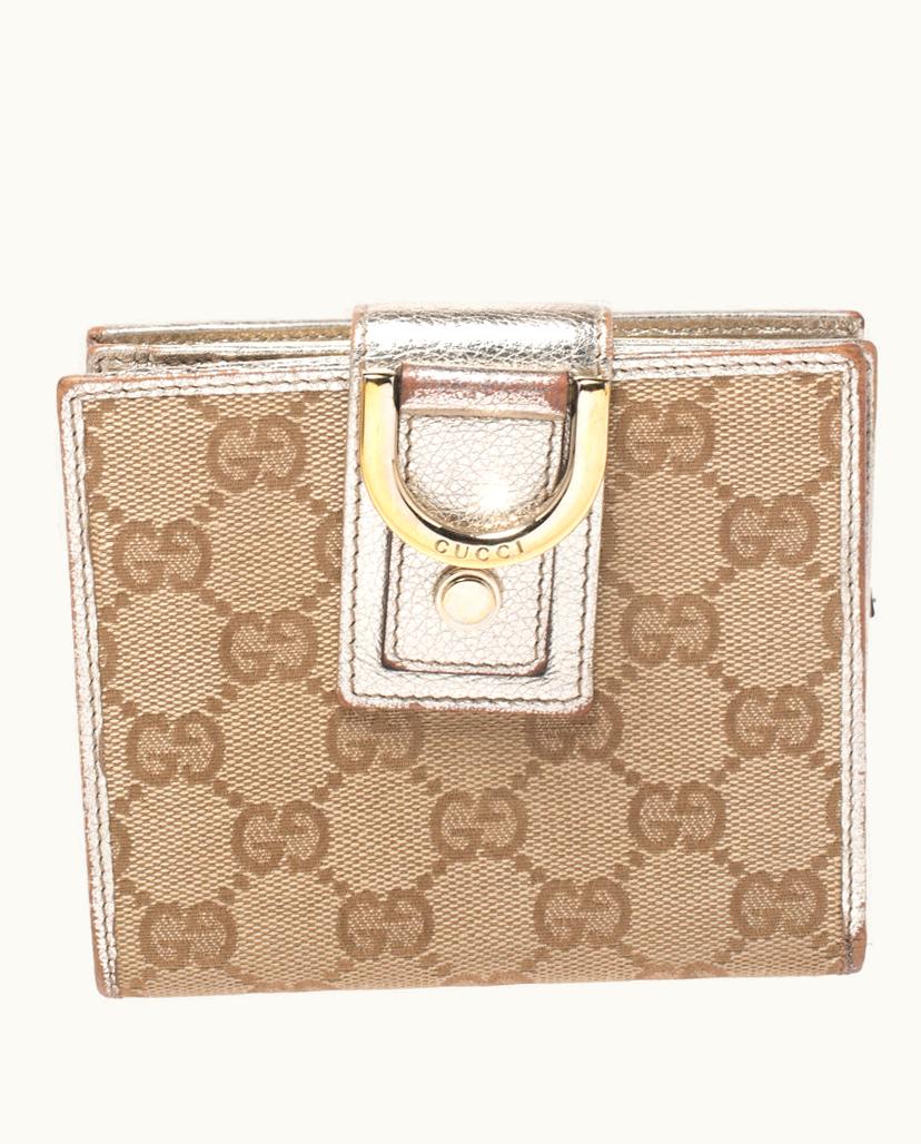 Gucci Gucci Beige/Metallic Gold GG Canvas Abbey D Ring Compact Wallet