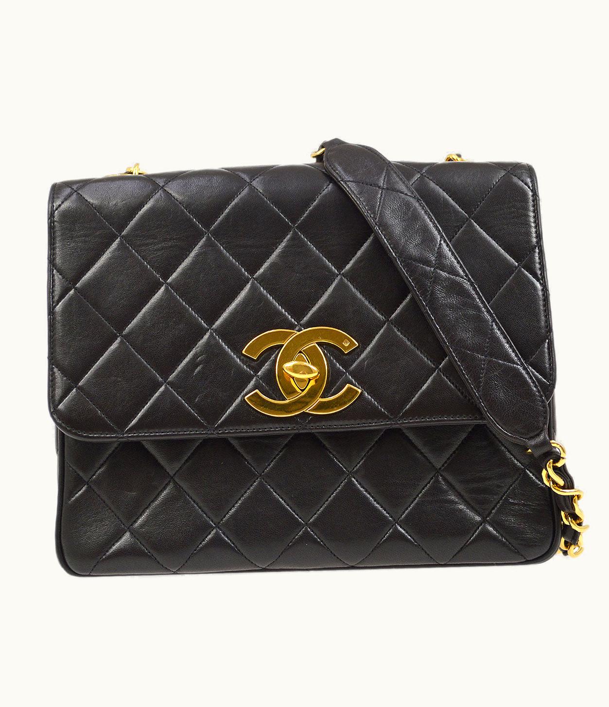 Chanel Chanel 1994-1996 Big CC Straight Flap Medium Black Lambskin 84270