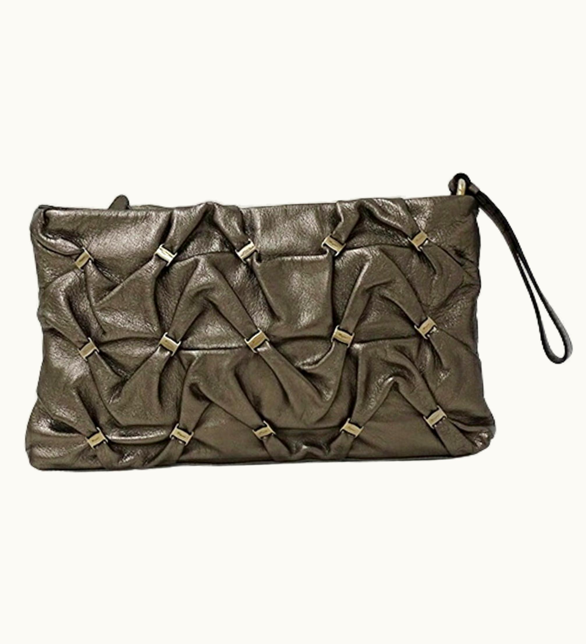Salvatore Ferragamo Bag Women's Clutch Second Vara Leather Bronze Gold Metallic