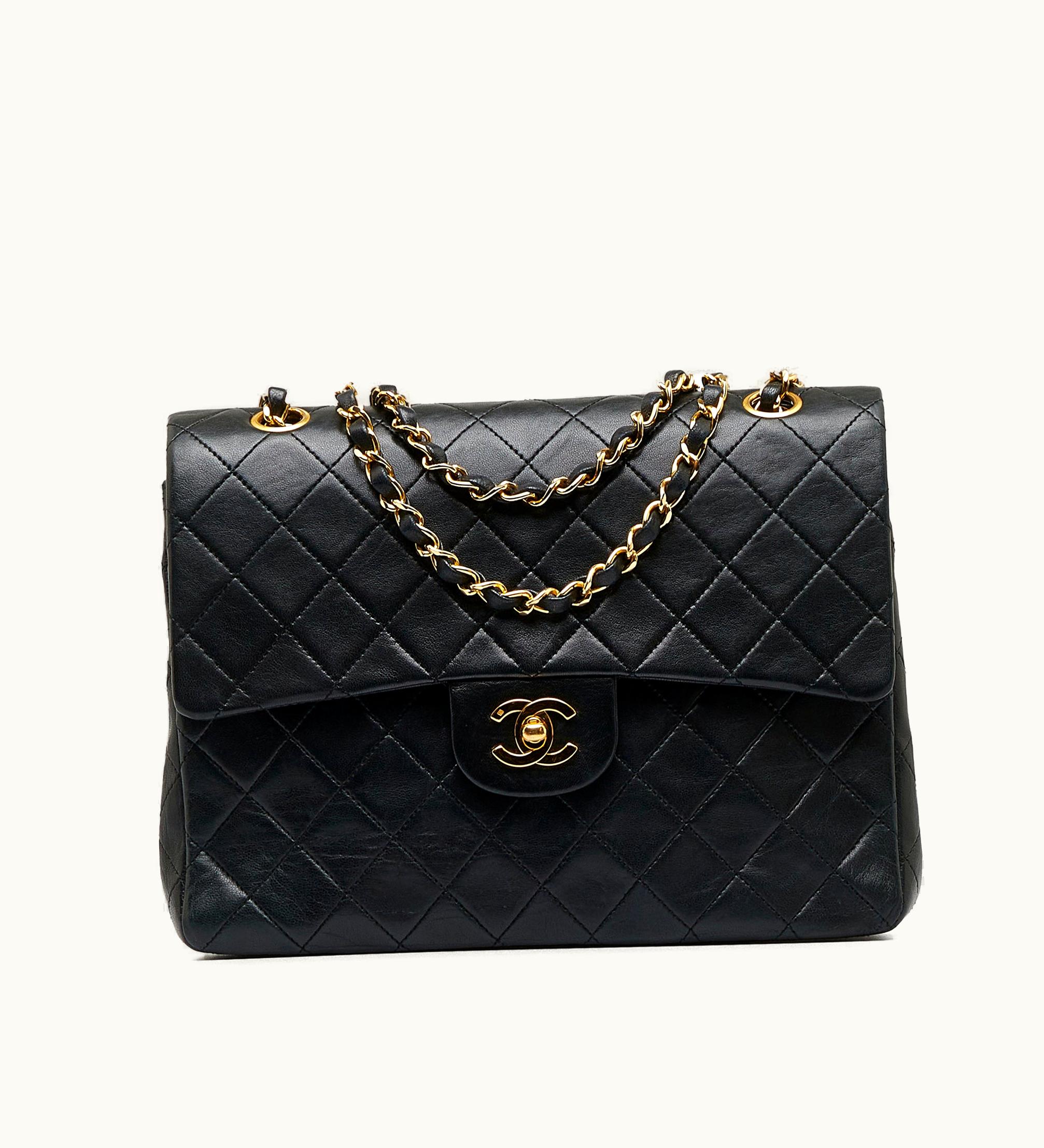 Chanel CHANEL Classic Lambskin Double Flap Shoulder Bag Medium Tall Black