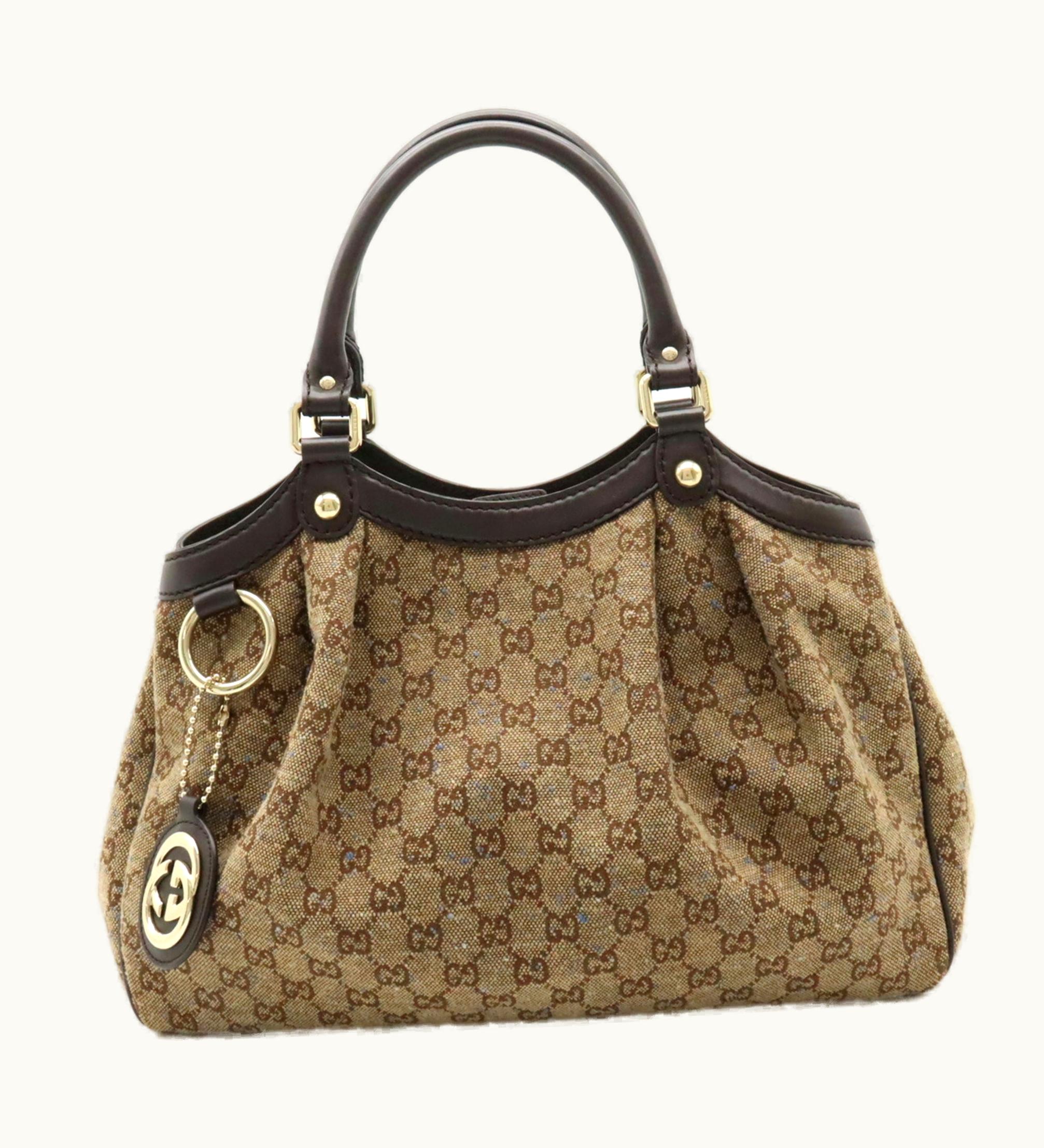 Gucci Gucci Sookie GG Pattern Handbag Tote Bag Jacquard Nep Leather Beige Dark Brown Blue Dot 211944
