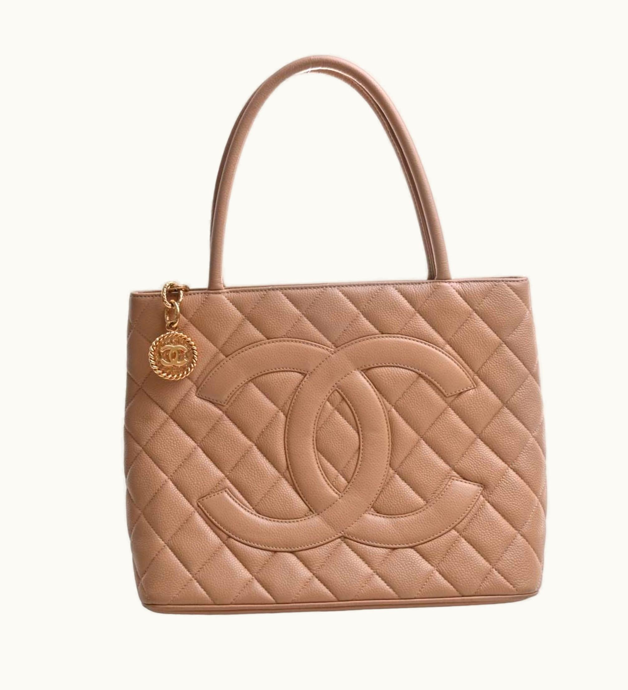 Chanel Chanel Caviar Skin Coco Mark Reproduction Tote Bag Beige Ladies