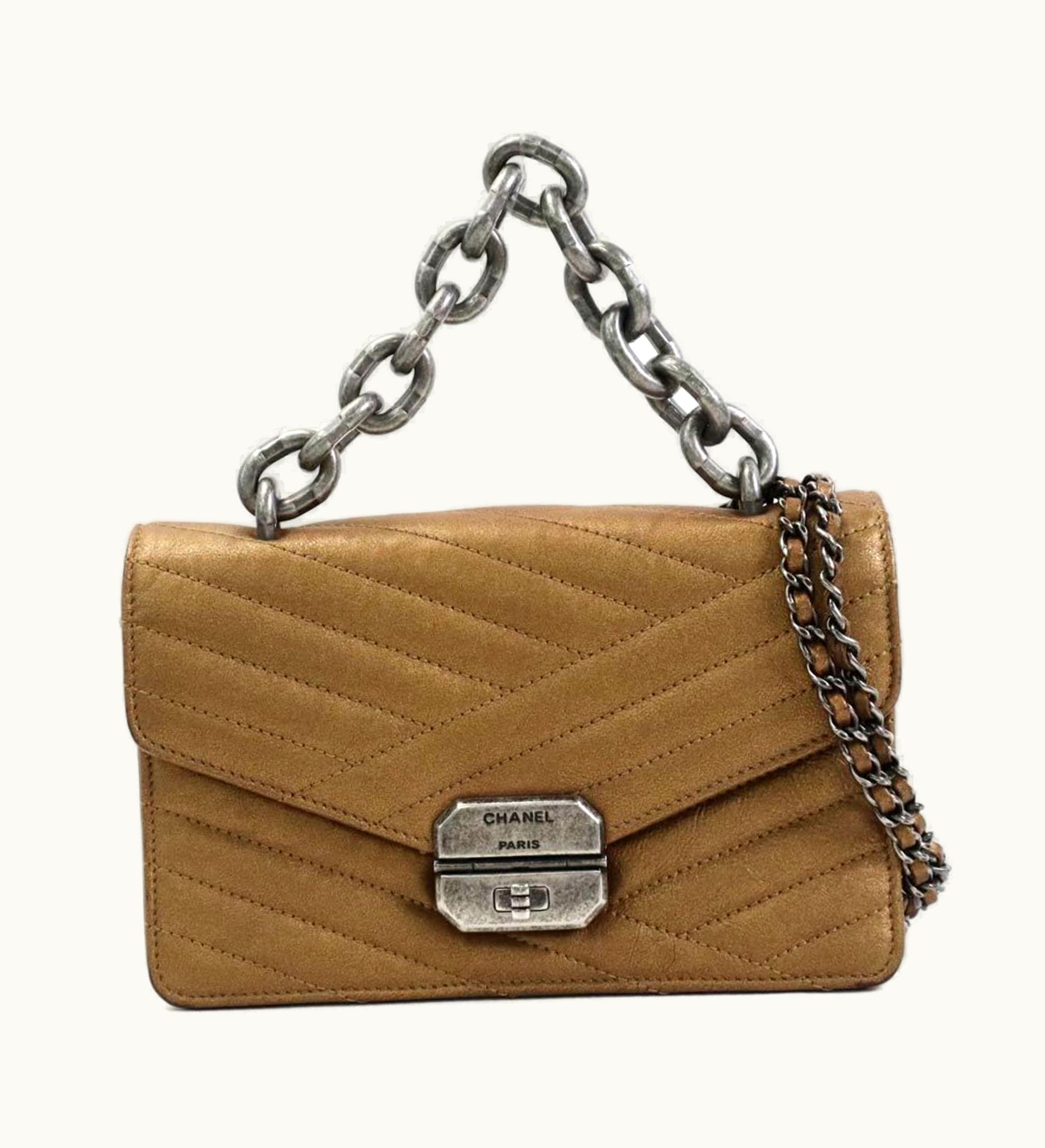 Chanel Chanel Handbag Diagonal Shoulder Bag Turn Lock Chain Leather/Metal Gold/Gunmetal