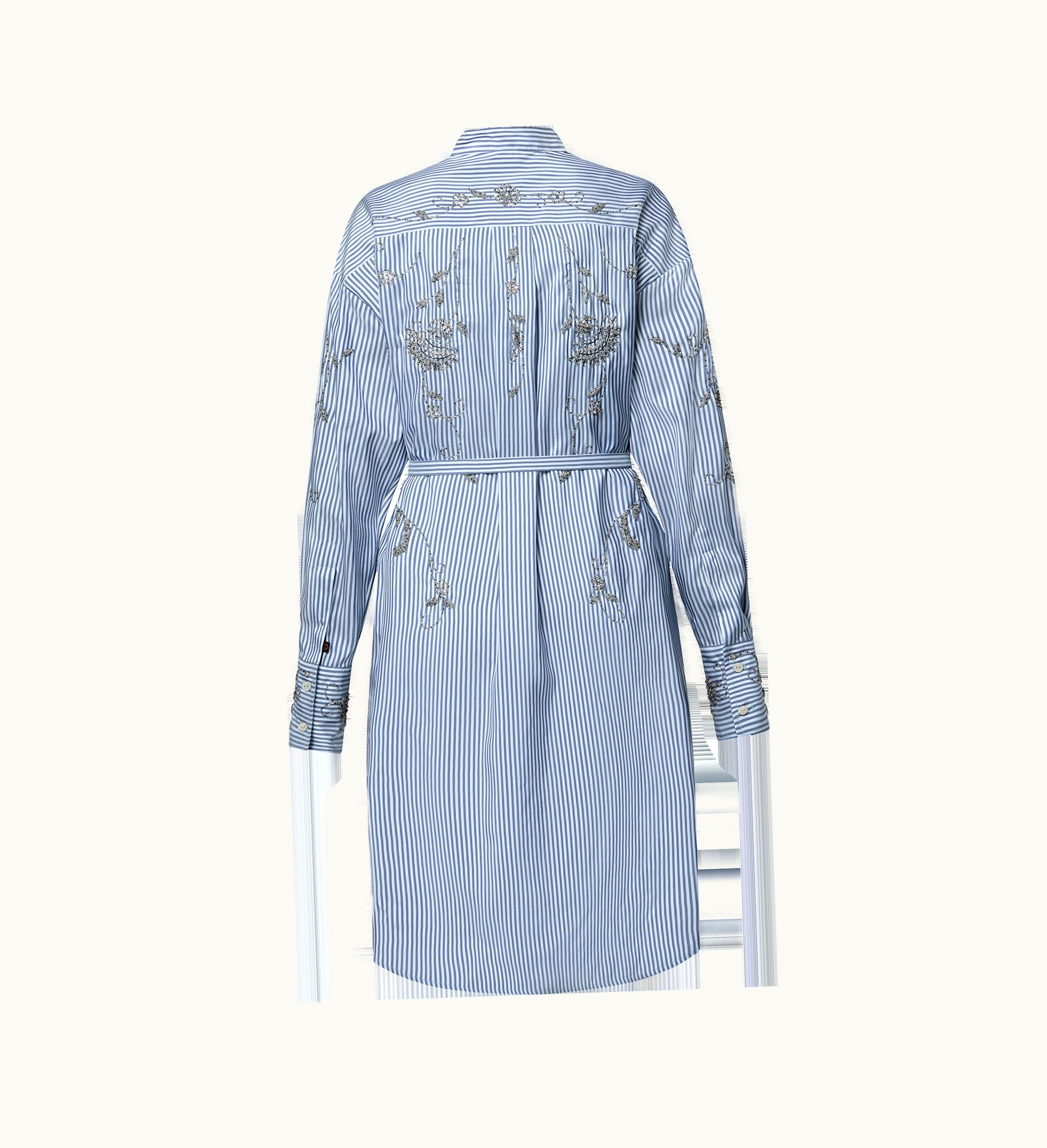 Louis Vuitton Louis Vuitton Bejewelled Floral Pinstripe Shirt Dress