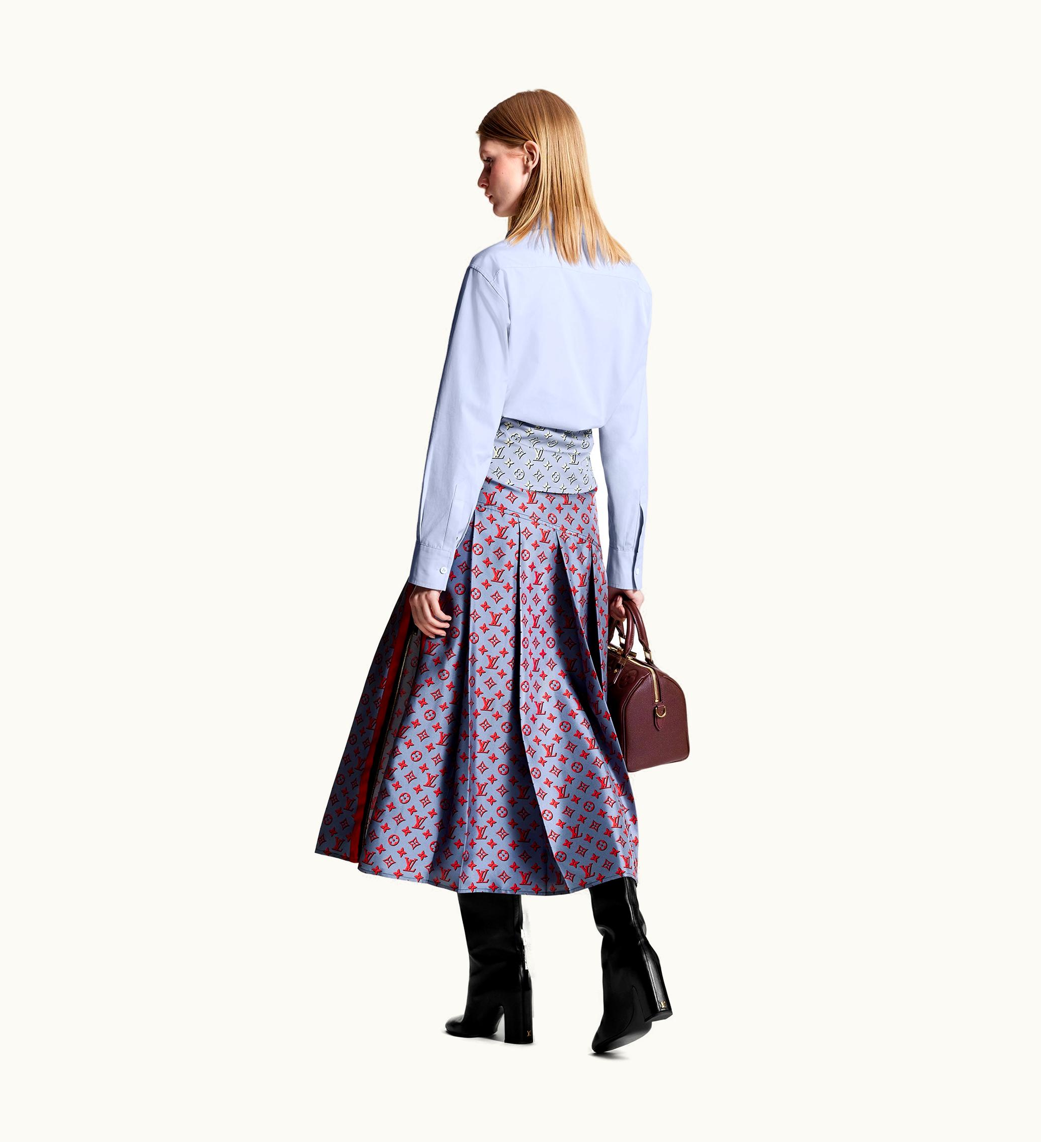 Louis Vuitton Louis Vuitton 3D Monogram Asymmetrical Pleat Midi Skirt