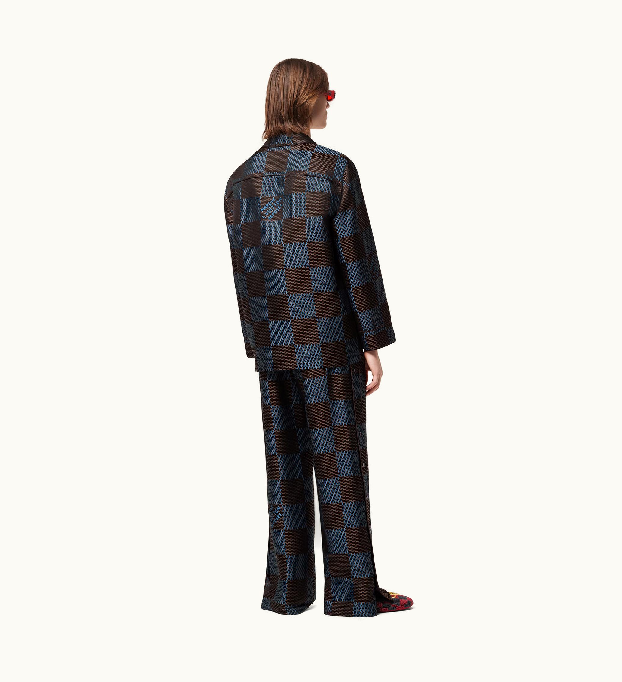 Louis Vuitton Louis Vuitton Long-Sleeved Damier Silk Pyjama Shirt Blue