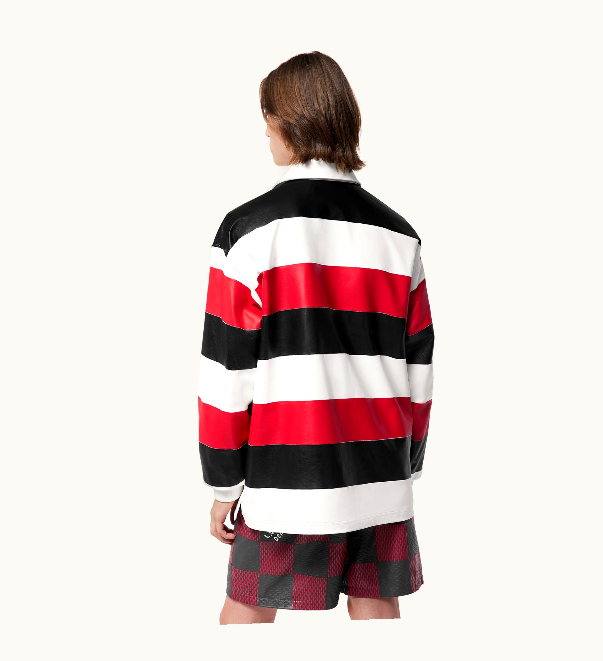 Louis Vuitton Louis Vuitton Long-Sleeved Leather Intarsia Rugby Polo Red