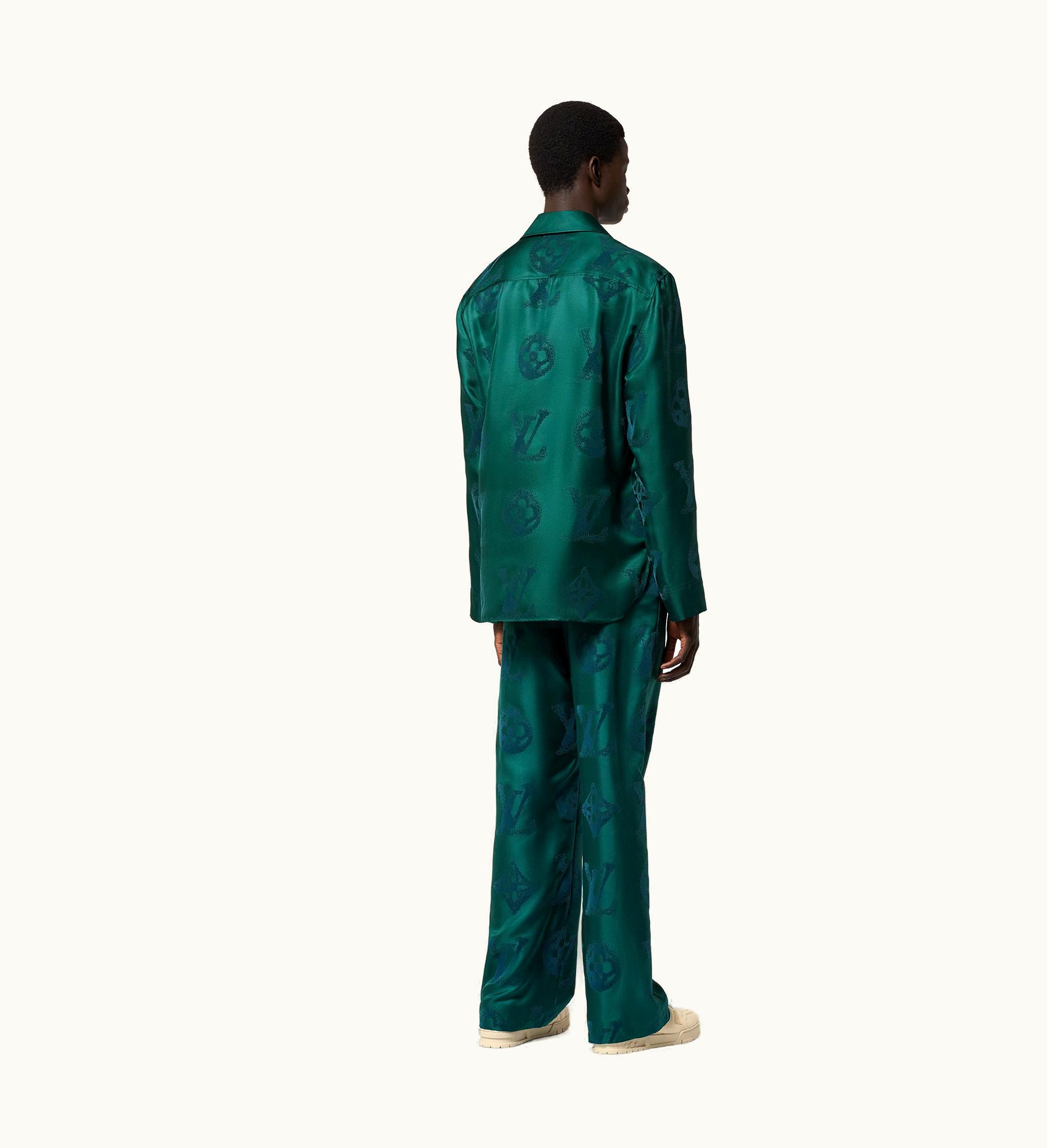 Louis Vuitton Louis Vuitton Monogram Flocked Silk Drawstring Trousers Green