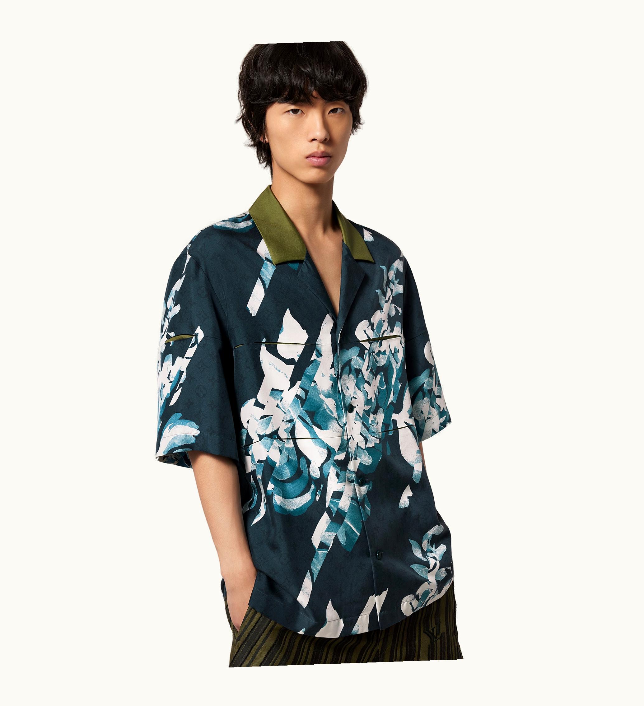 Louis Vuitton Louis Vuitton Monogram Printed Short-Sleeved Silk Shirt Blue