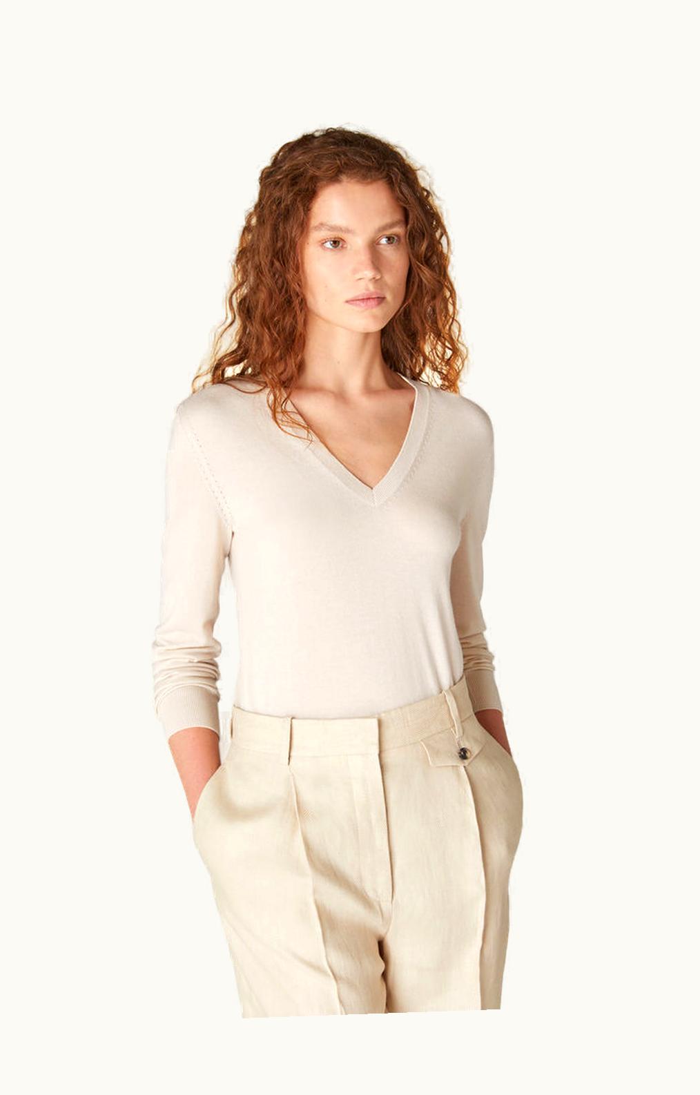 Loro Piana Loro Piana New Piuma V-Neck Tapioca