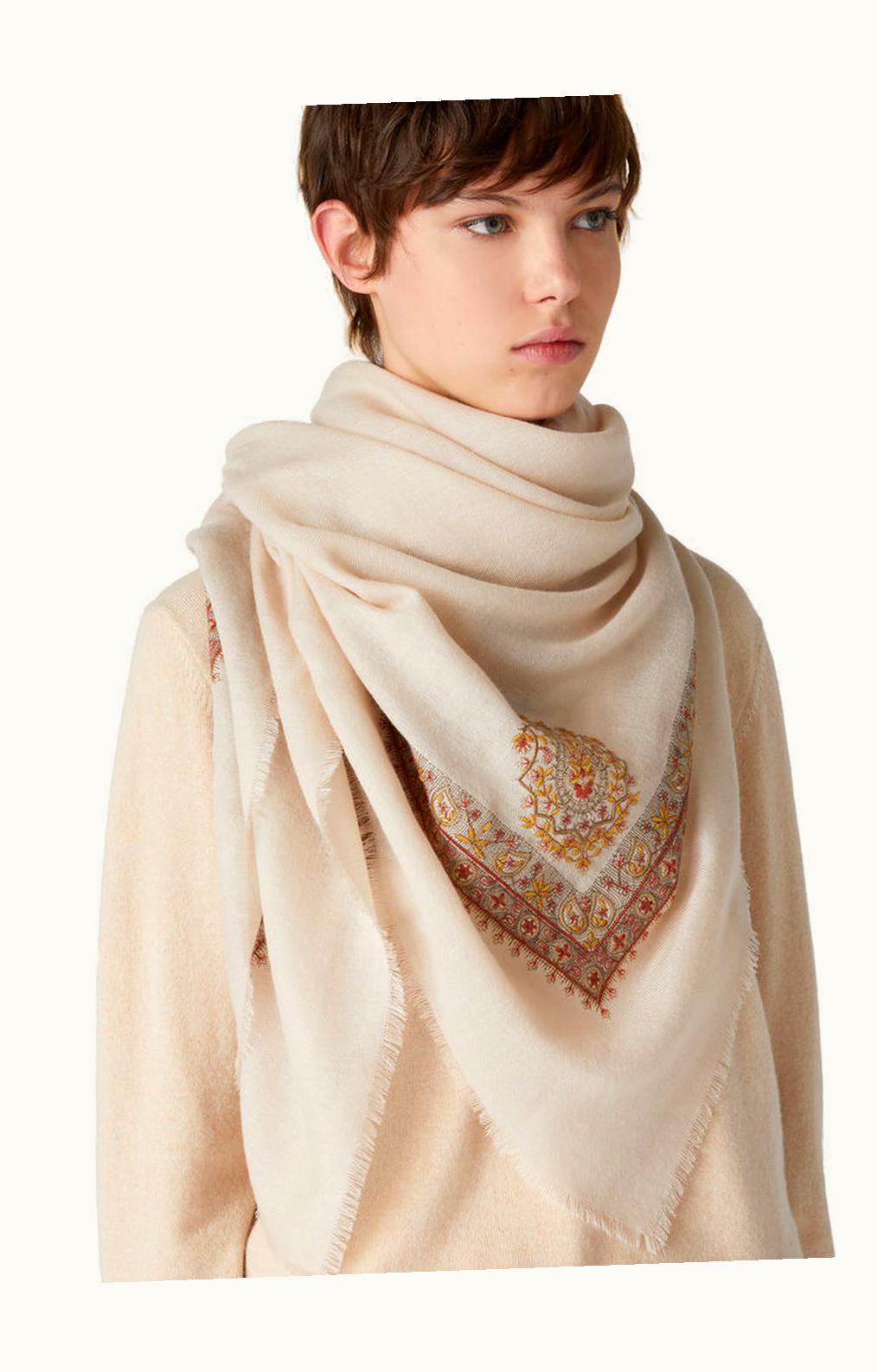 Loro Piana Loro Piana Flowery Shawl Beige Paper/Sunset Embroidery