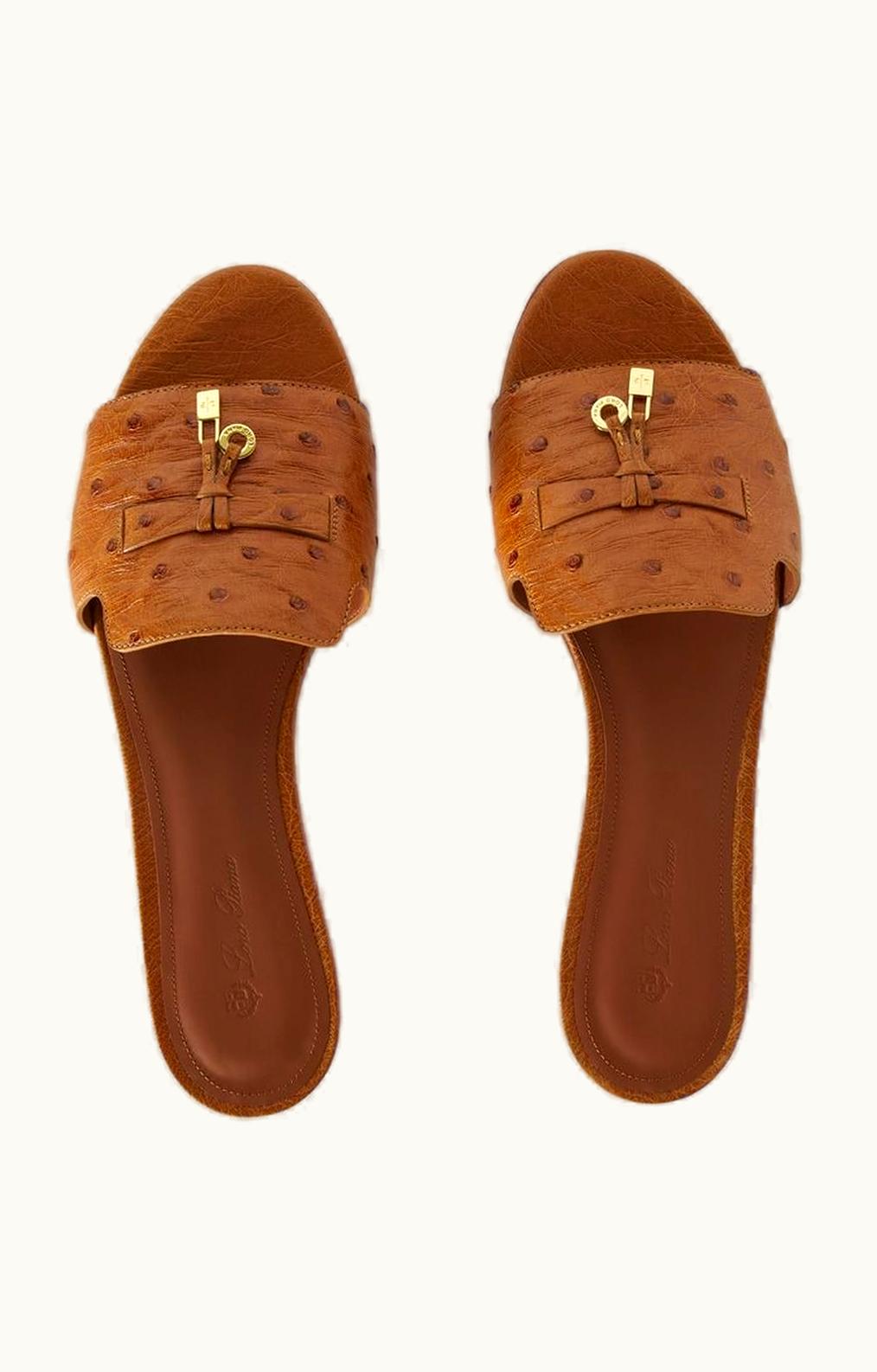 Loro Piana Loro Piana Summer Charms Ostrich Sandals Sand Haze