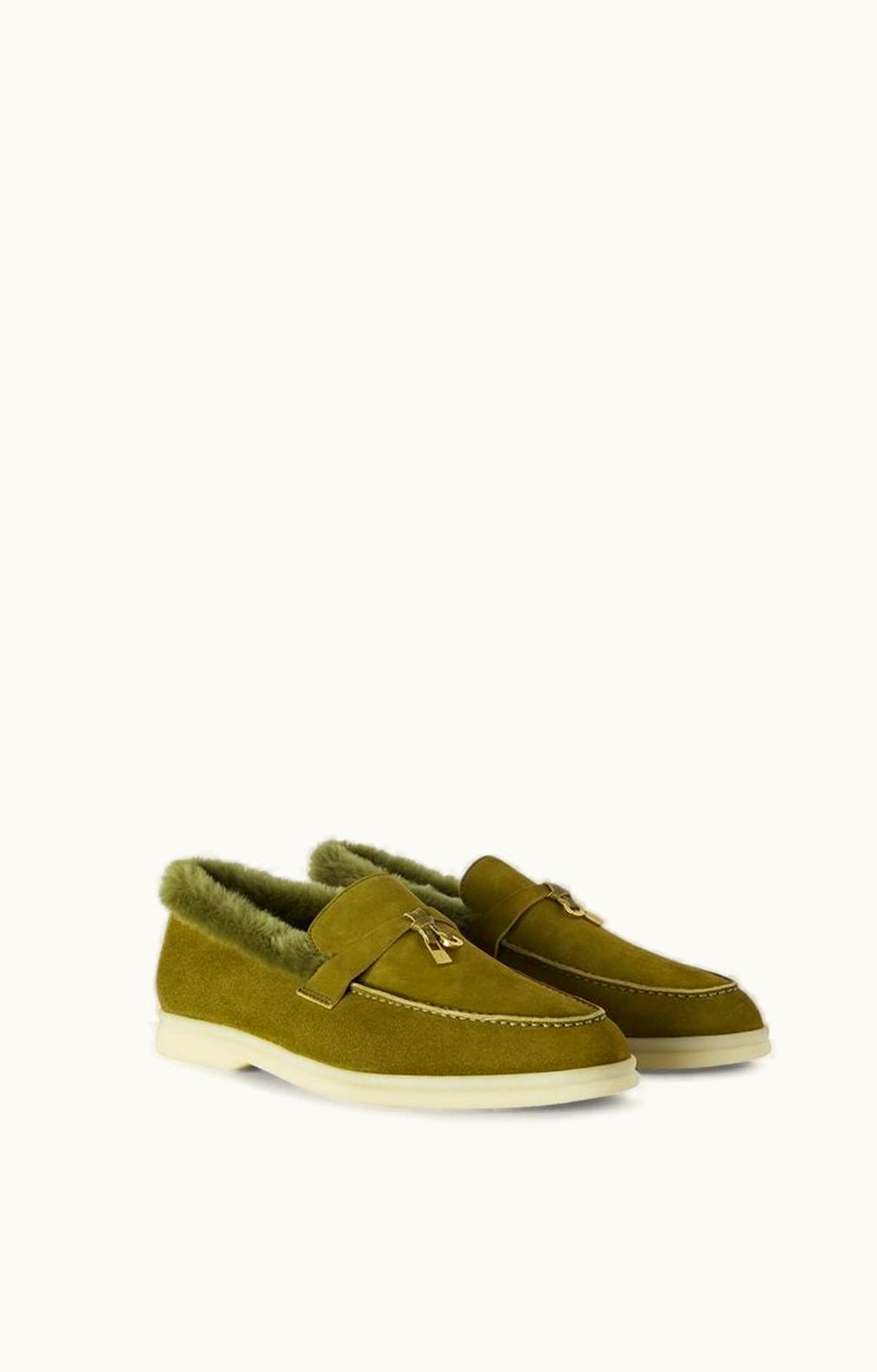 Loro Piana Loro Piana My Charms Walk Loafers Suede Olive Leaf