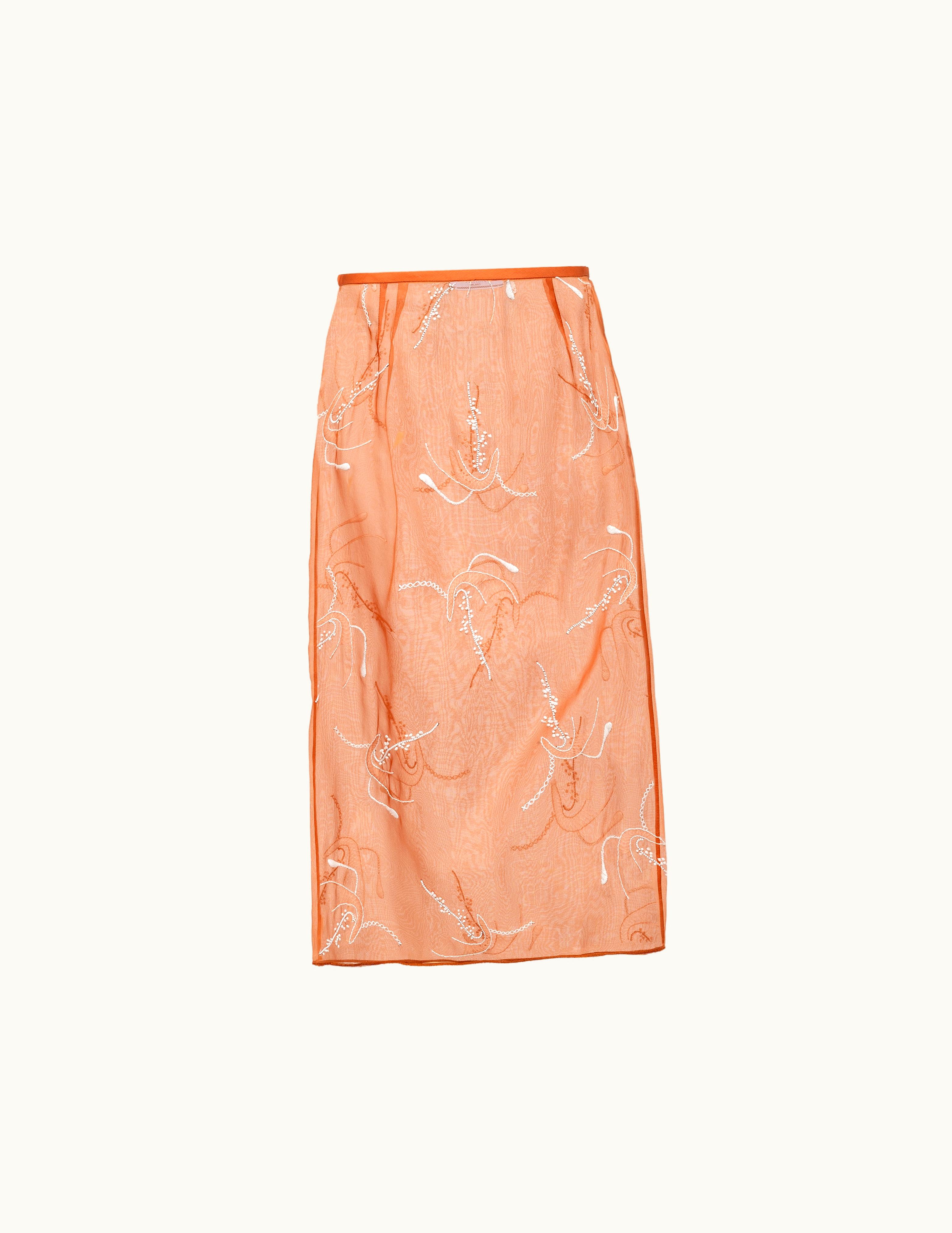 Prada Prada Rust Embroidered Organza Midi-skirt