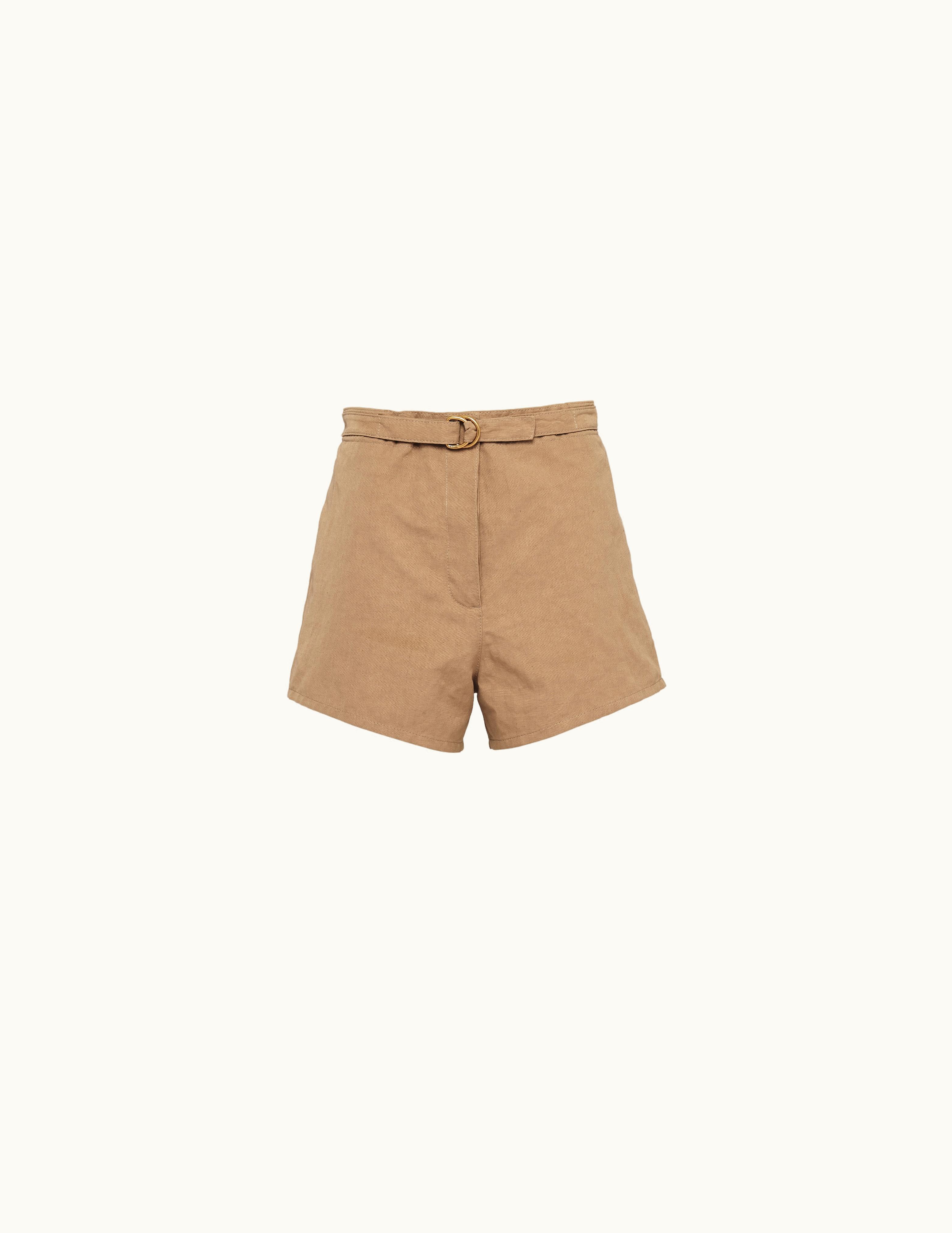 Prada Prada Hazelnut Panama Cotton And Linen Shorts