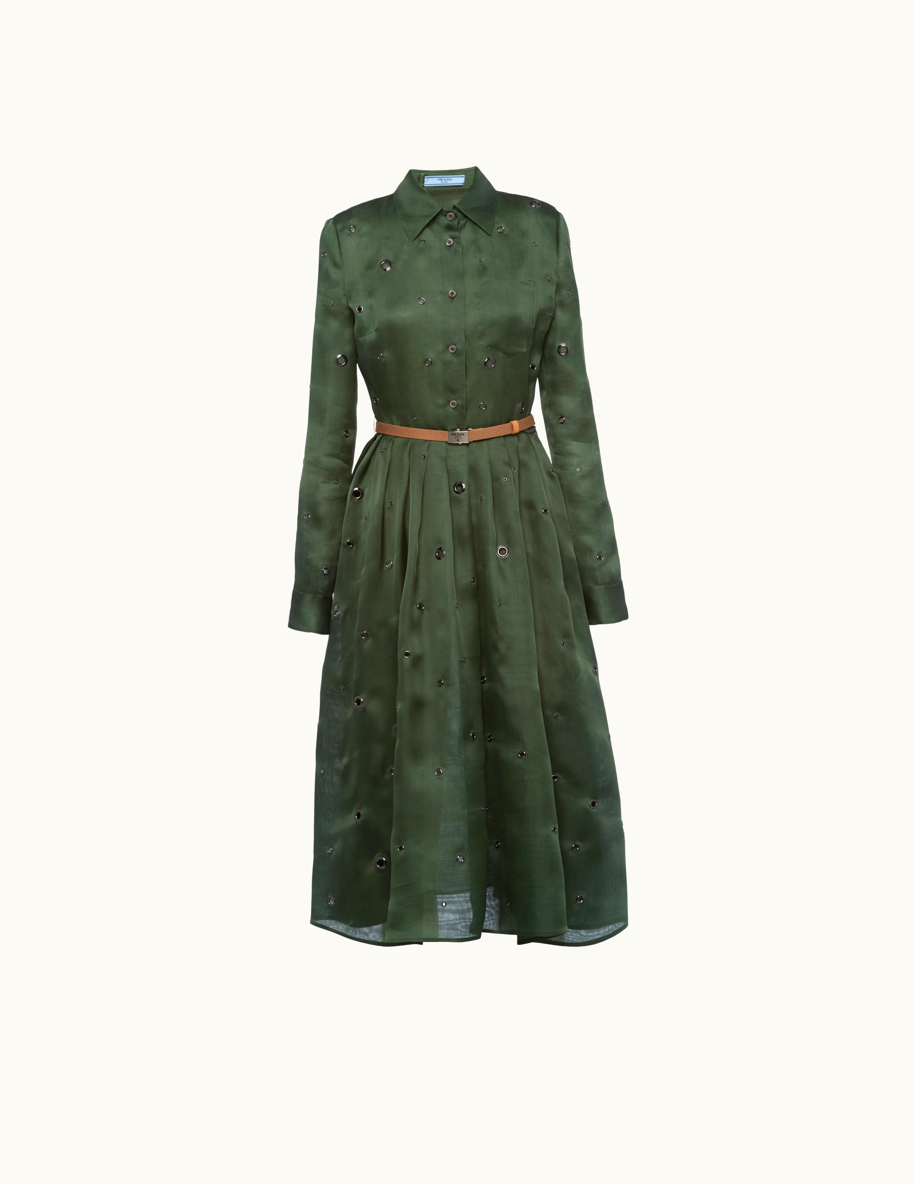 Prada Prada Green Organza Dress With Grommet Embellishment