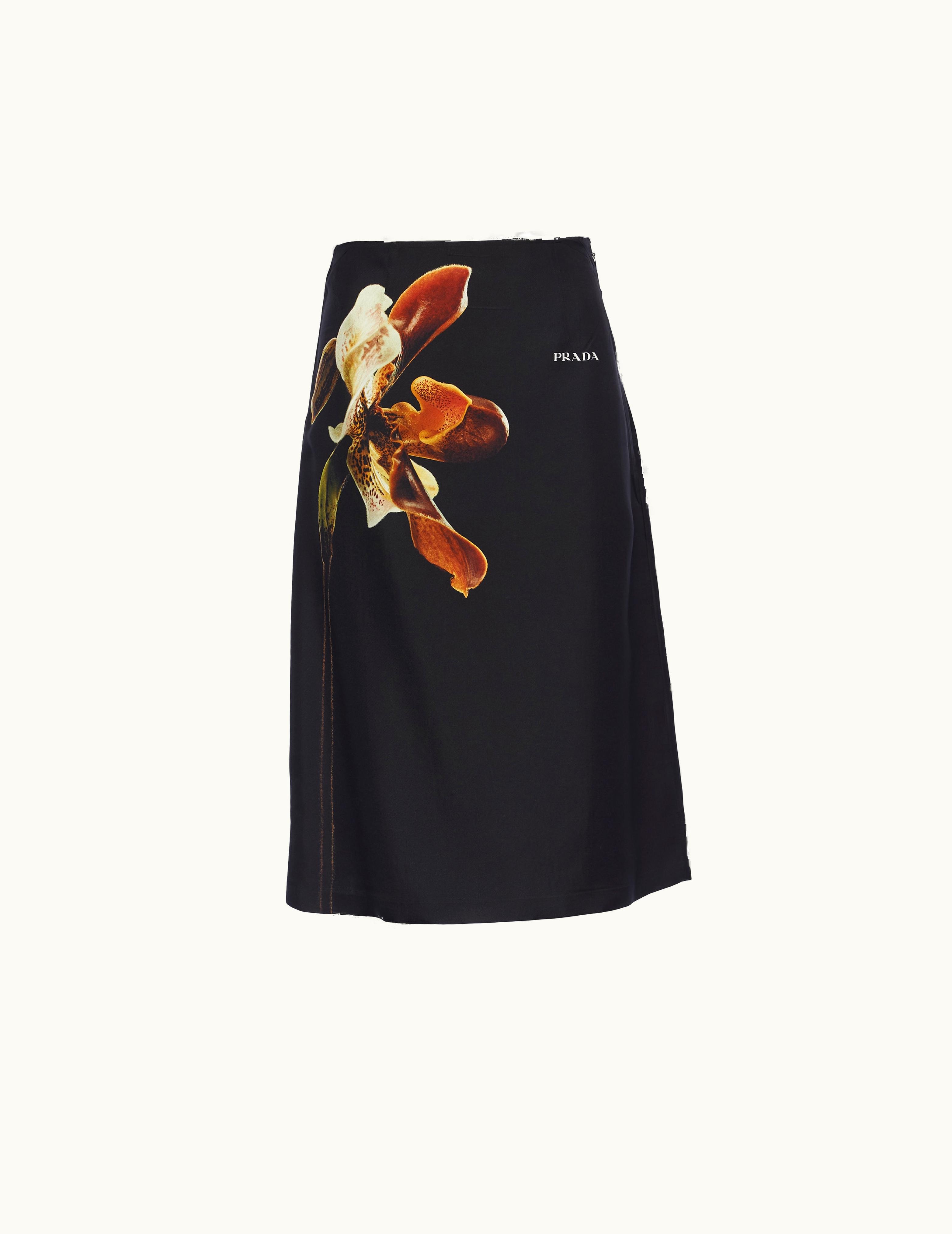 Prada Prada Black Printed Twill Midi-skirt