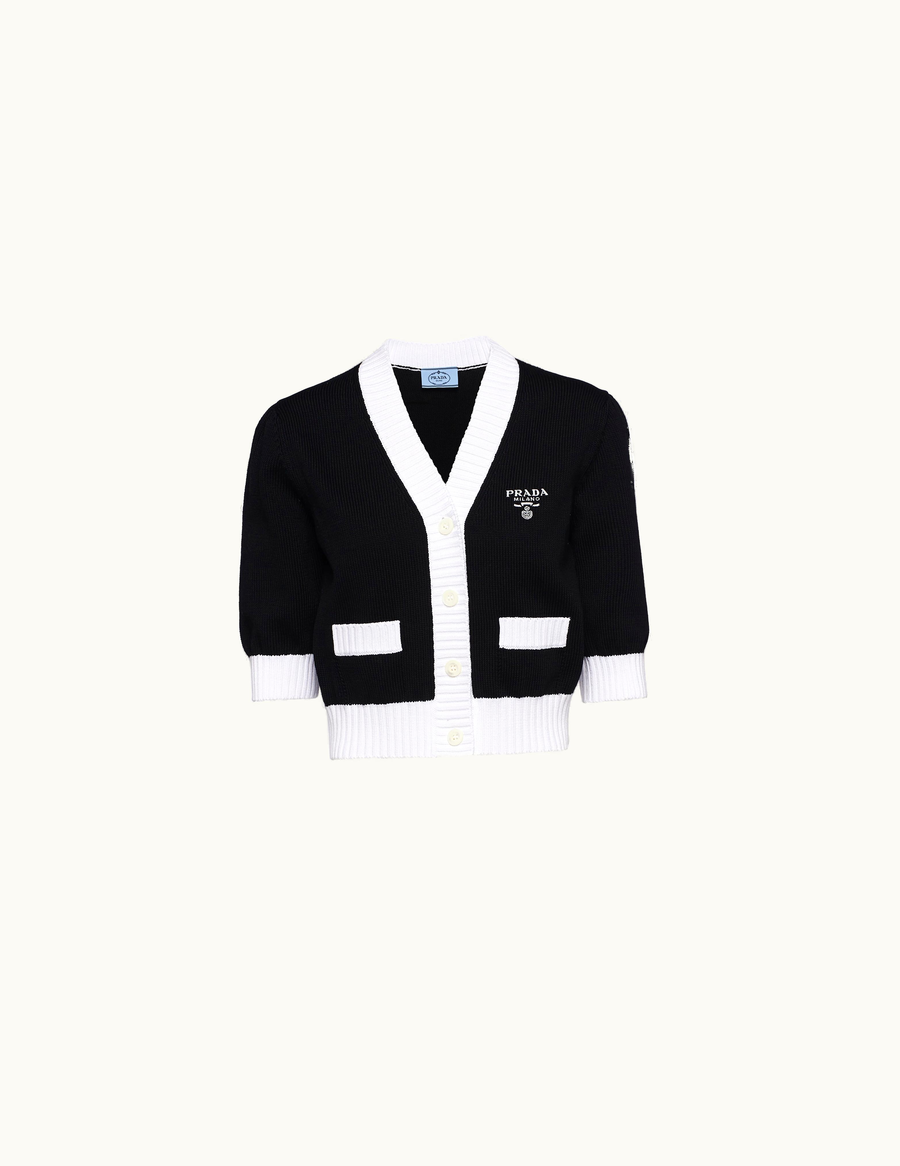 Prada Black / White Cropped Cotton Cardigan