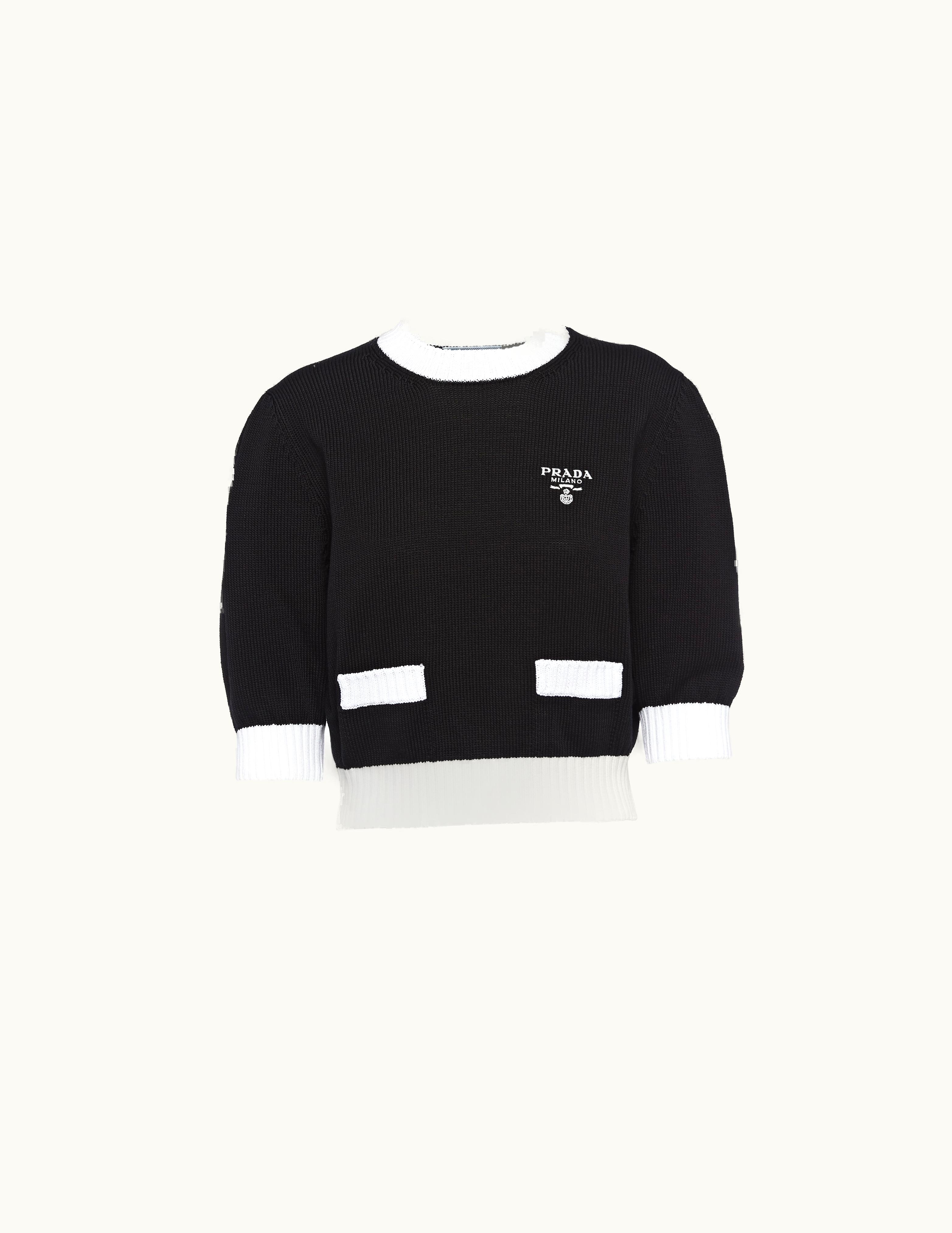 Prada Black / White Cotton Crew-neck Sweater
