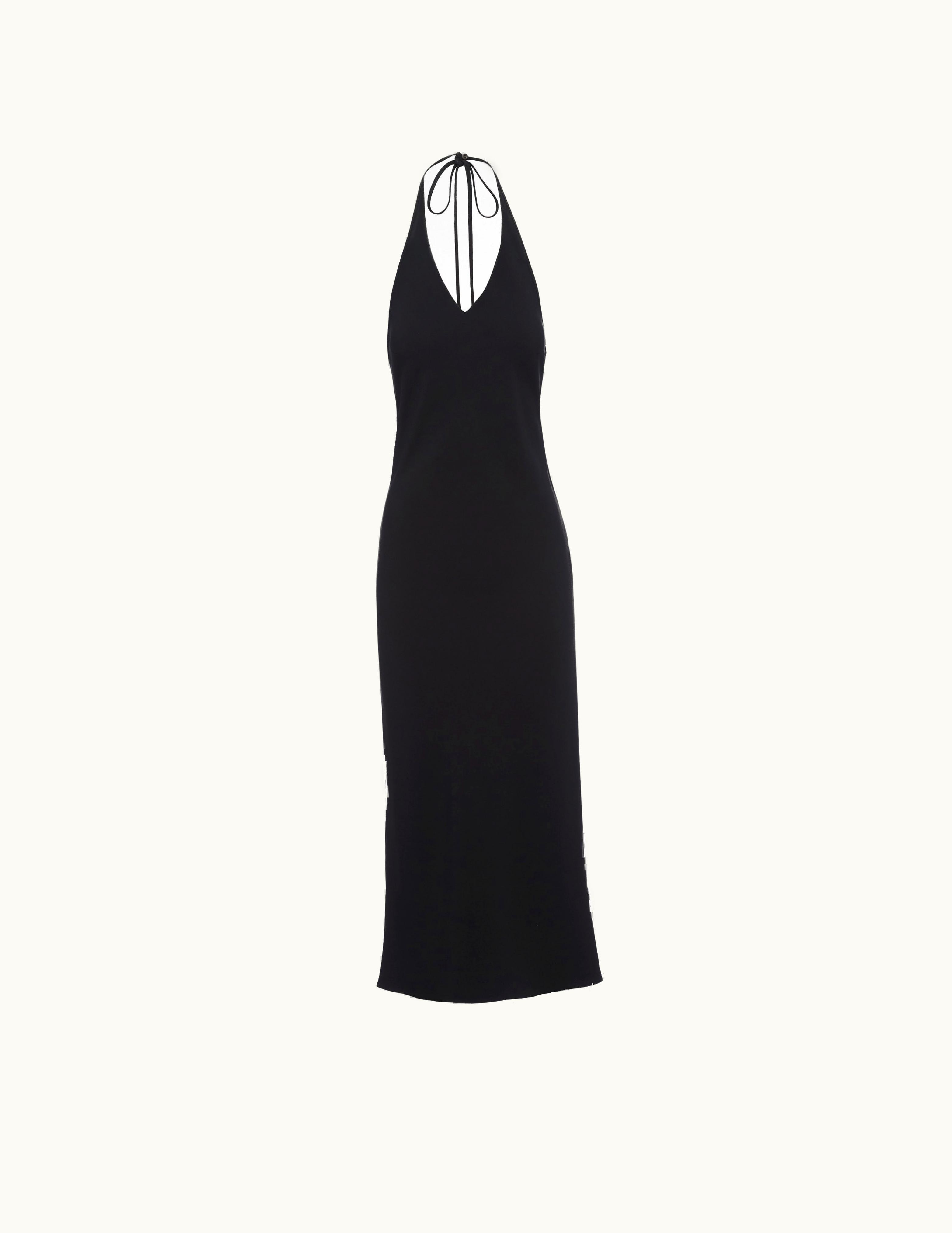 Prada Triangle Logo Halter Sheath Dress Black