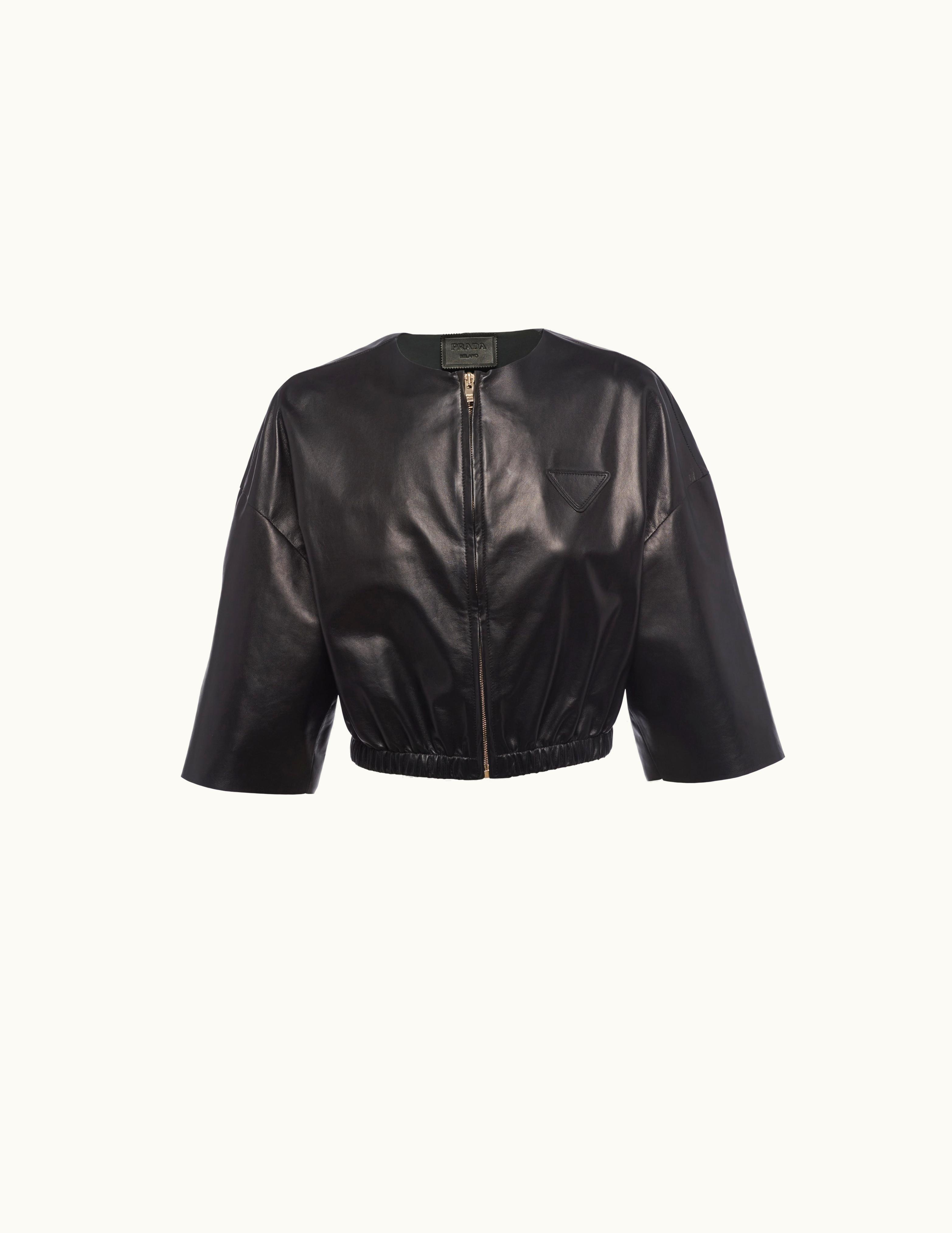 Prada Prada Triangle Logo Nappa Leather Bomber Jacket Black