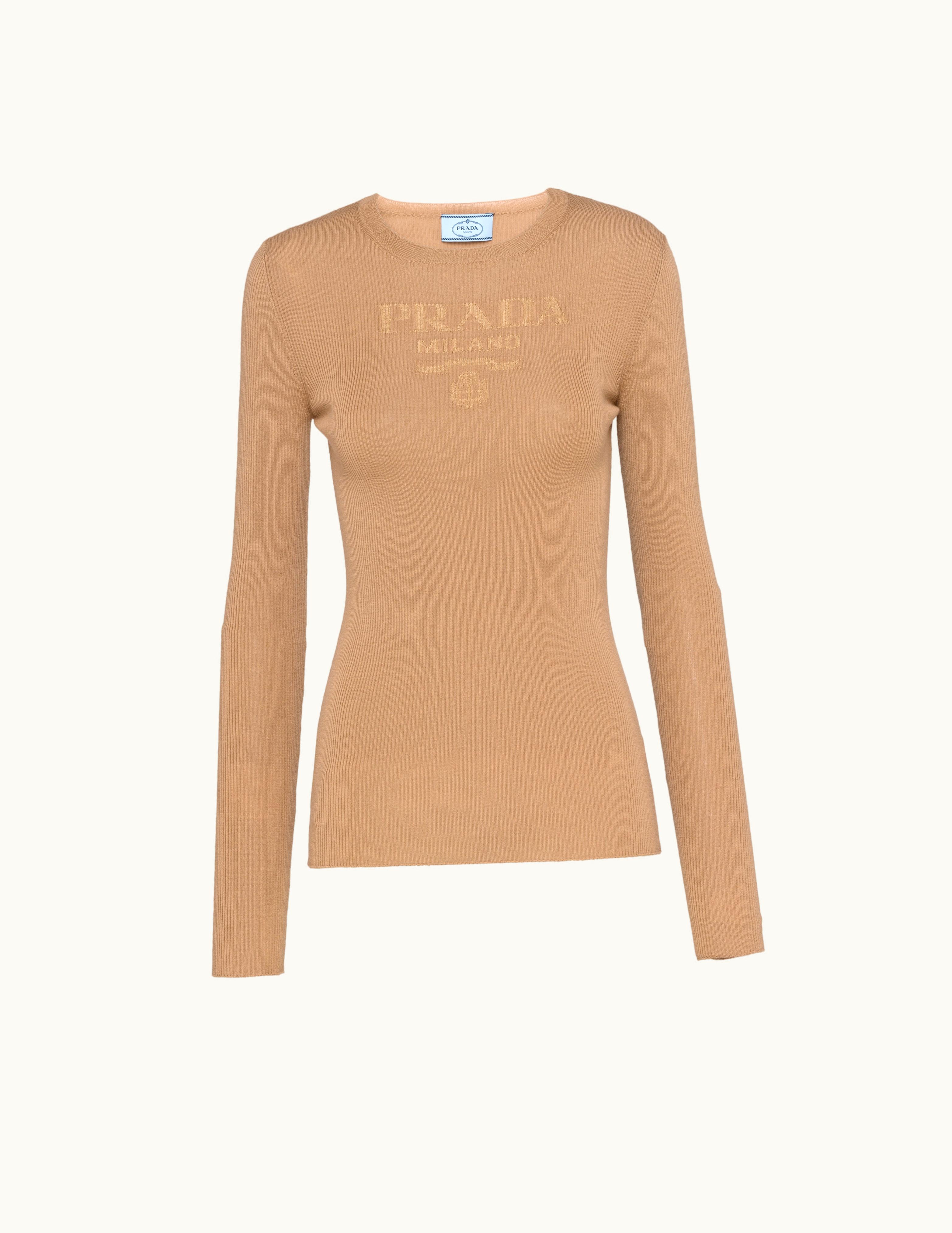 Prada Prada Camel Brown Superfine Wool Crew-neck Sweater