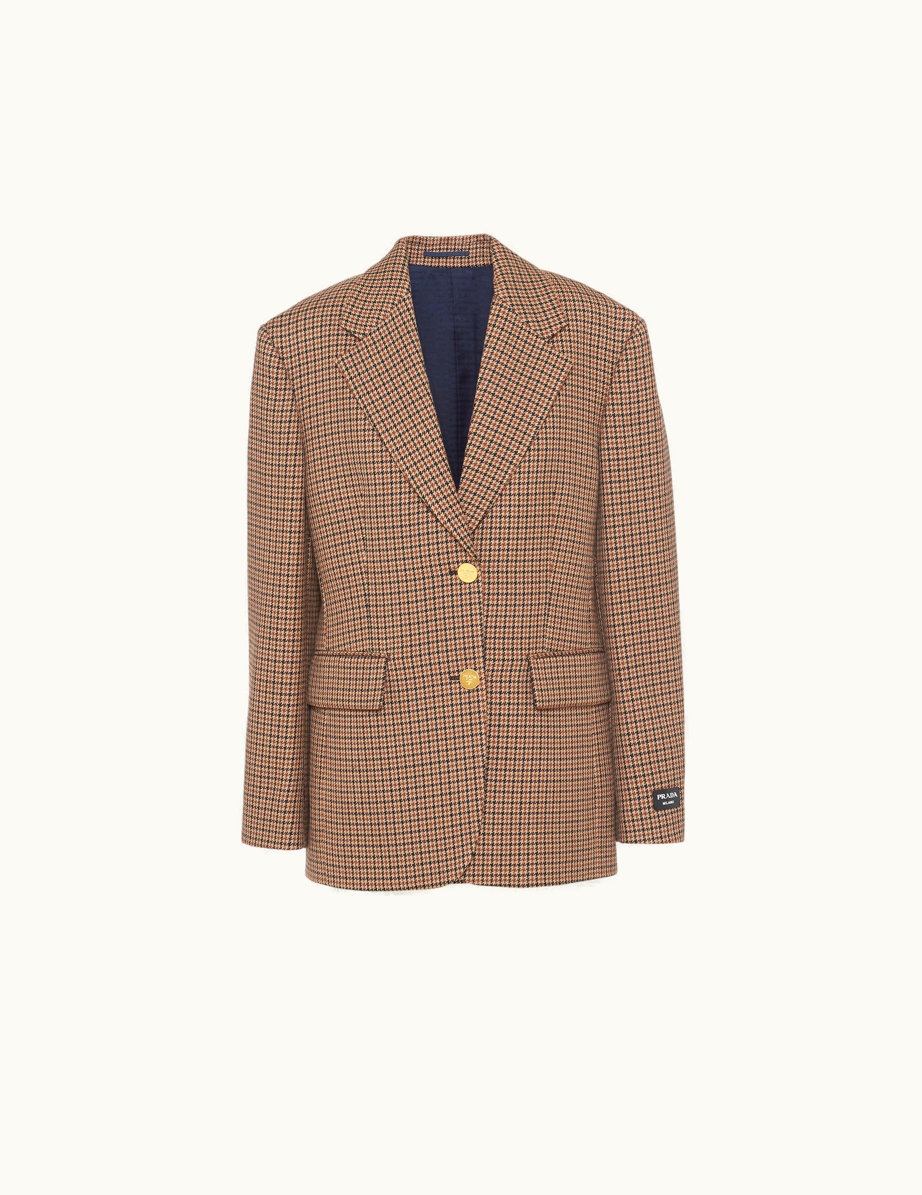 Prada Prada Tobacco Single-breasted Houndstooth Check Jacket