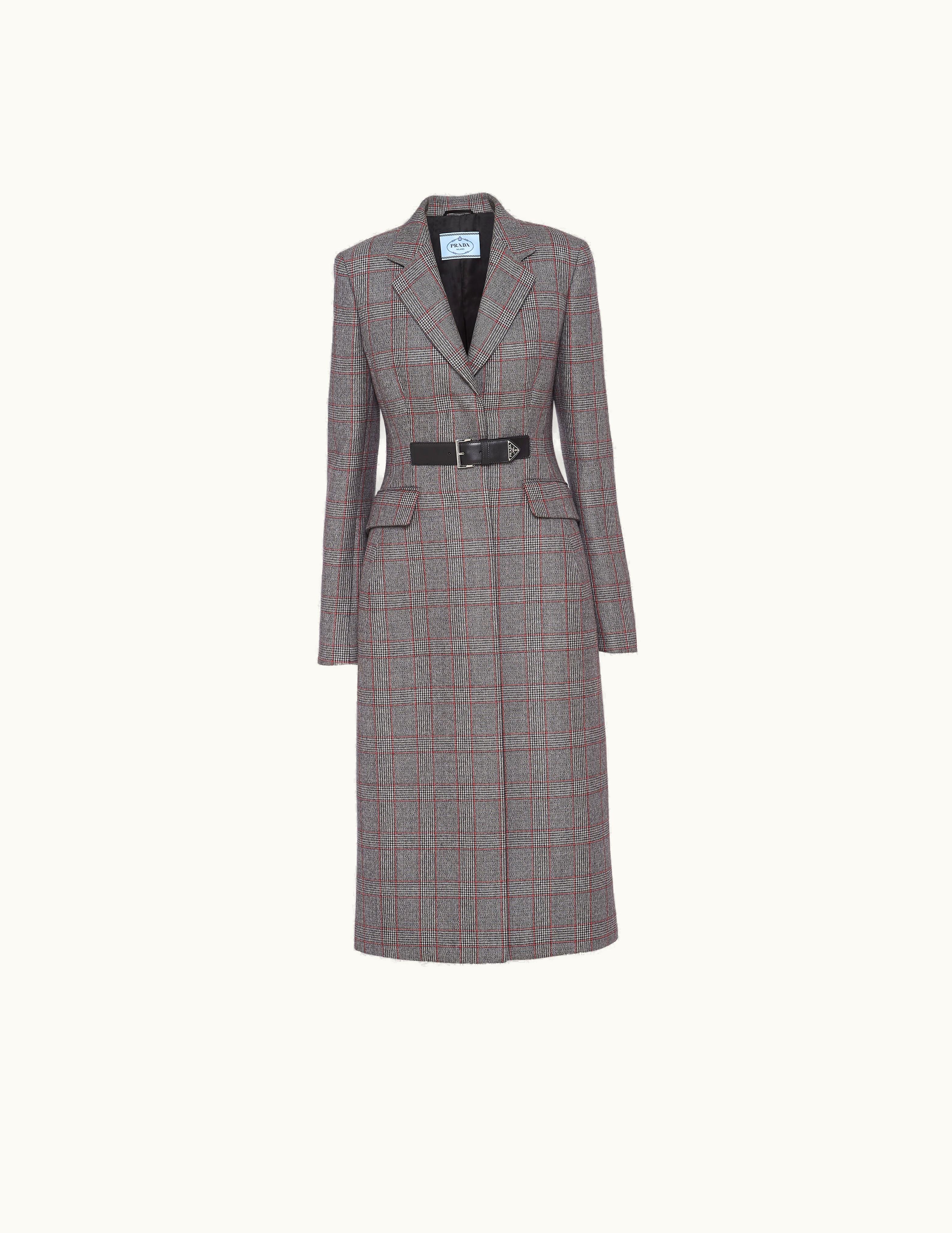 Prada Prada Grey Single-breasted Prince Of Wales Mouliné Coat