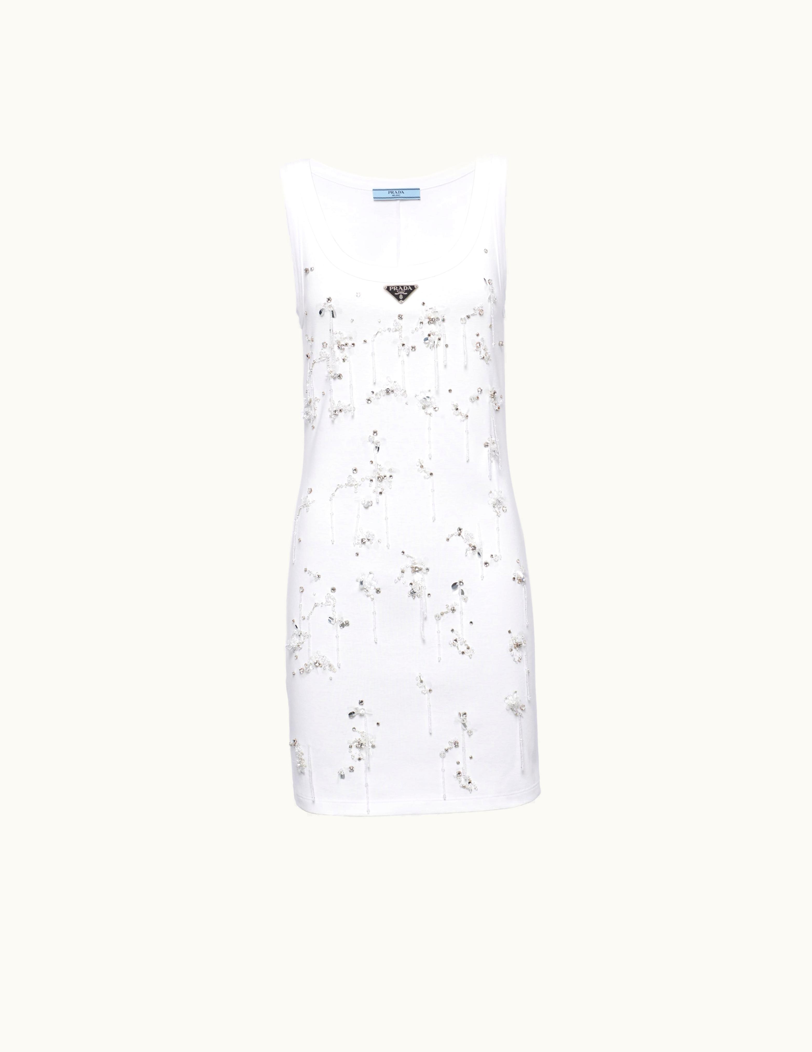 Prada Prada White Embroidered Ribbed Jersey Dress