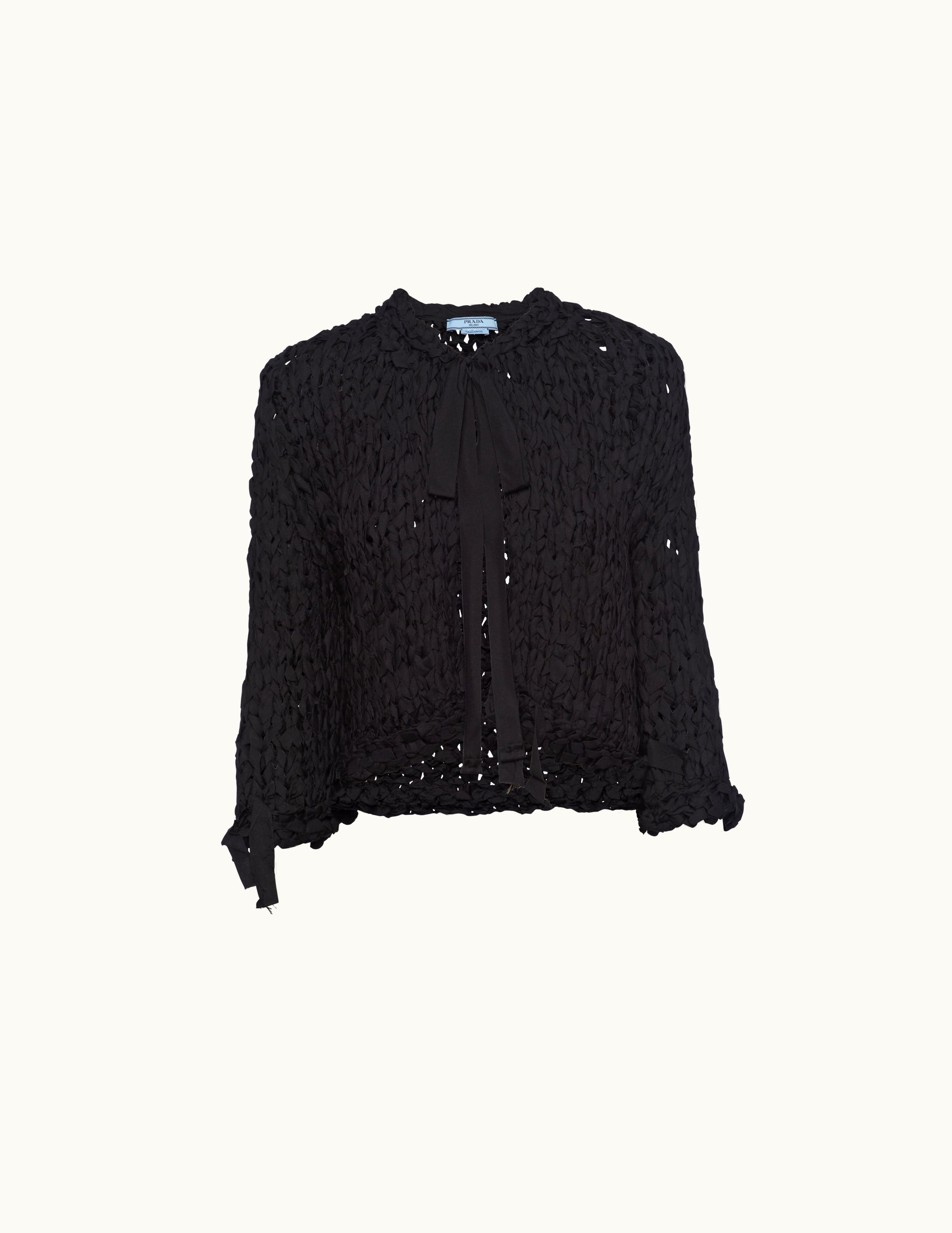 Prada Prada Black Silk Ribbon Cardigan