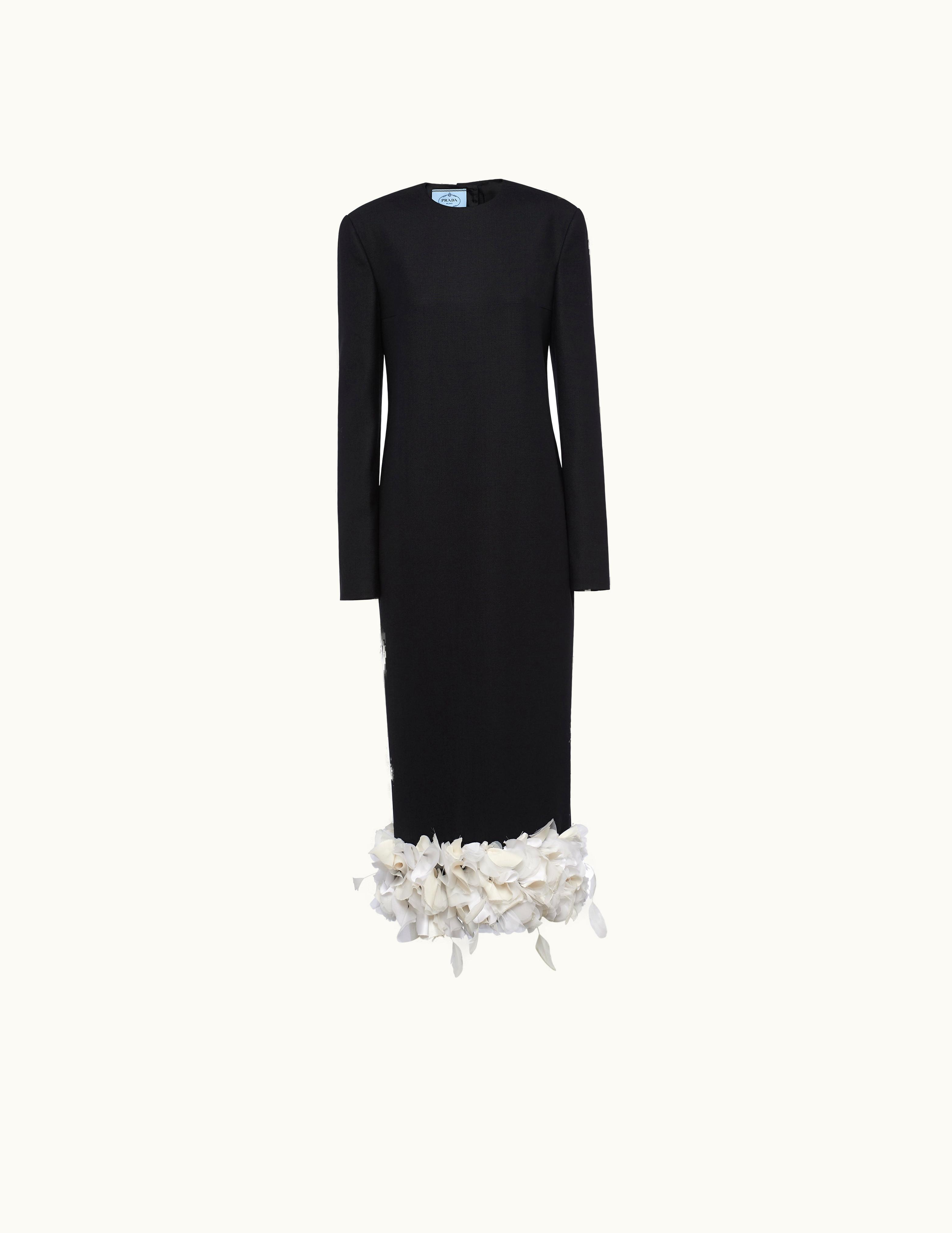Prada Prada Black / White Embroidered Wool Midi-dress