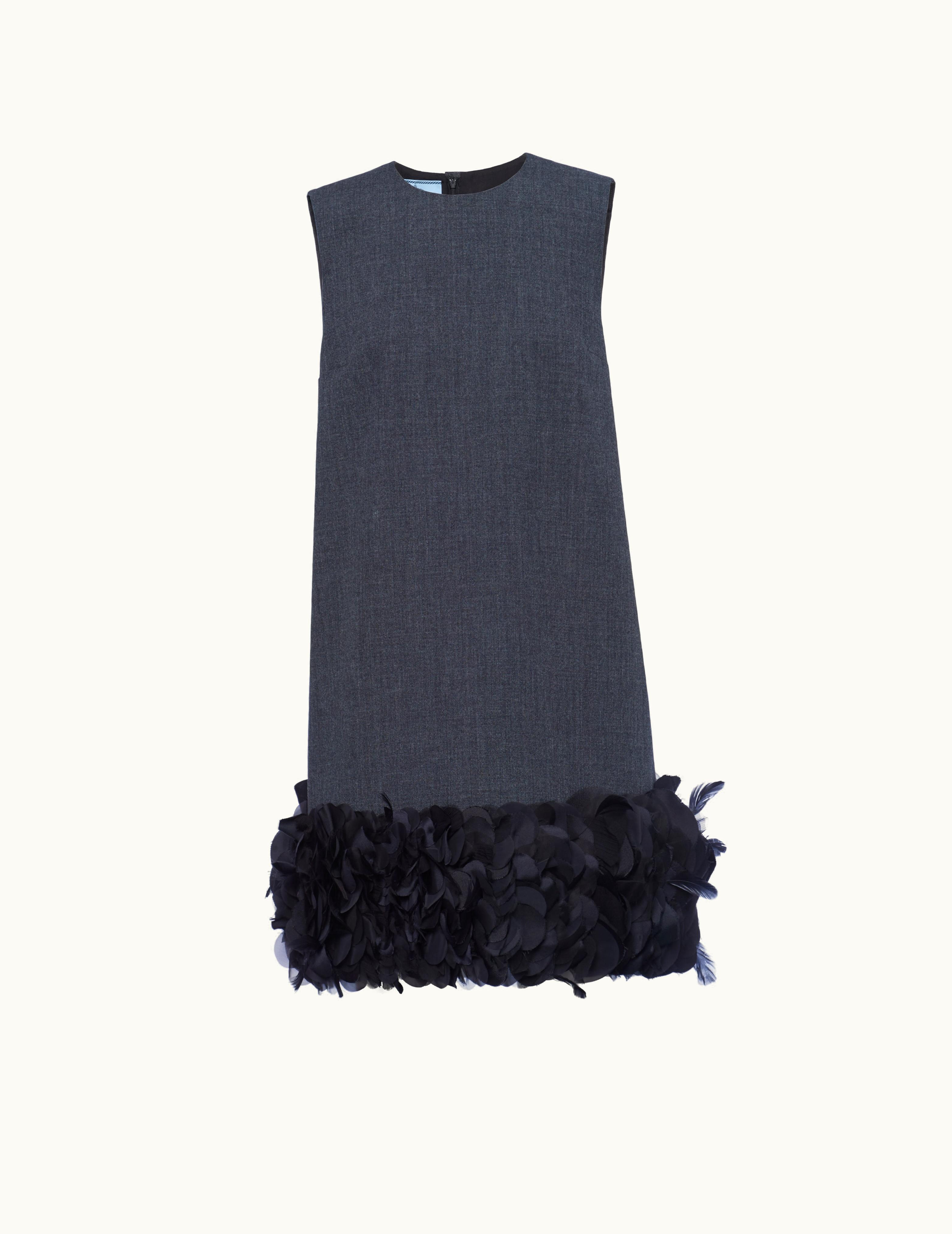 Prada Prada Slate Gray Embroidered Wool Mini-dress