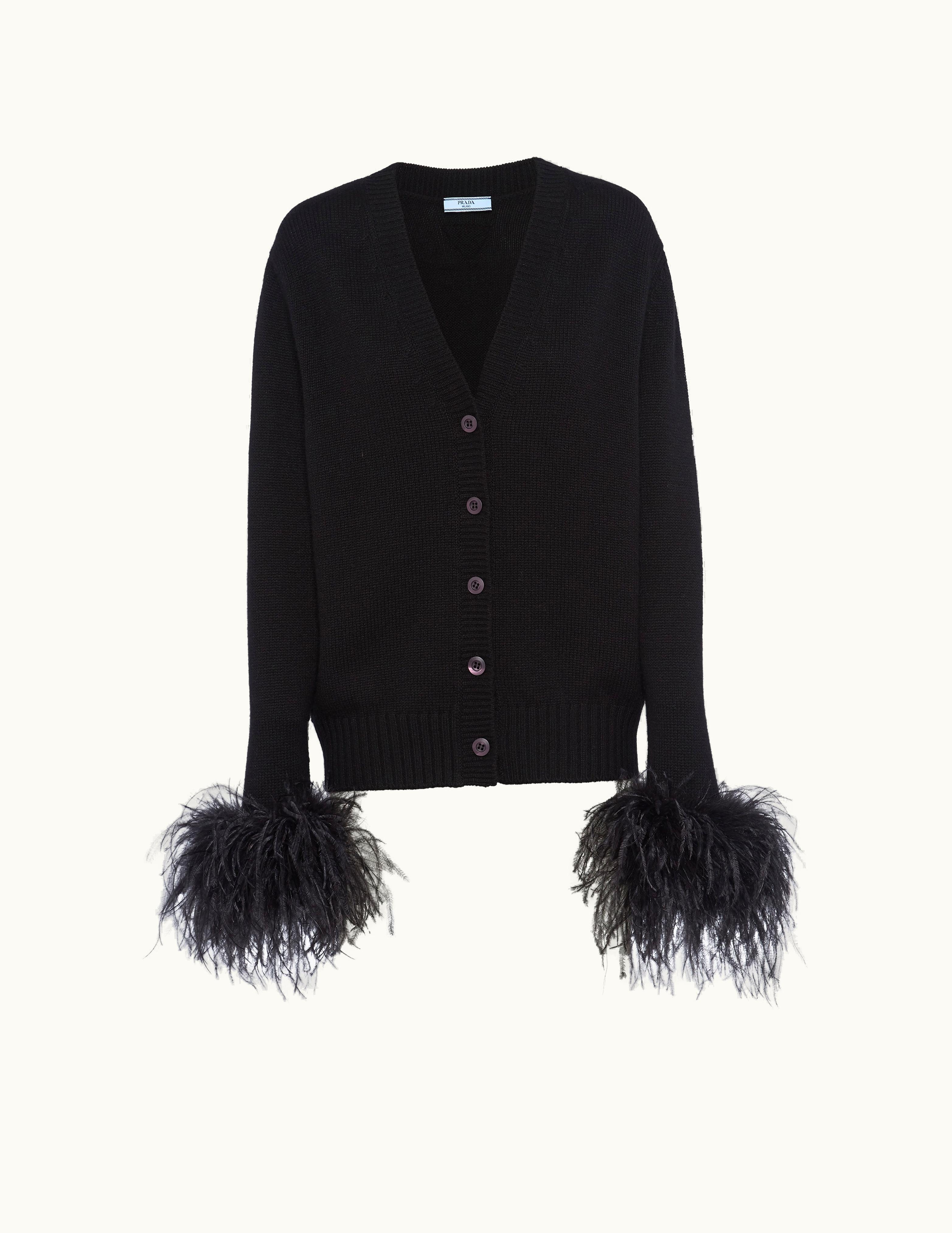 Prada Prada Feathered Black Cashmere Cardigan