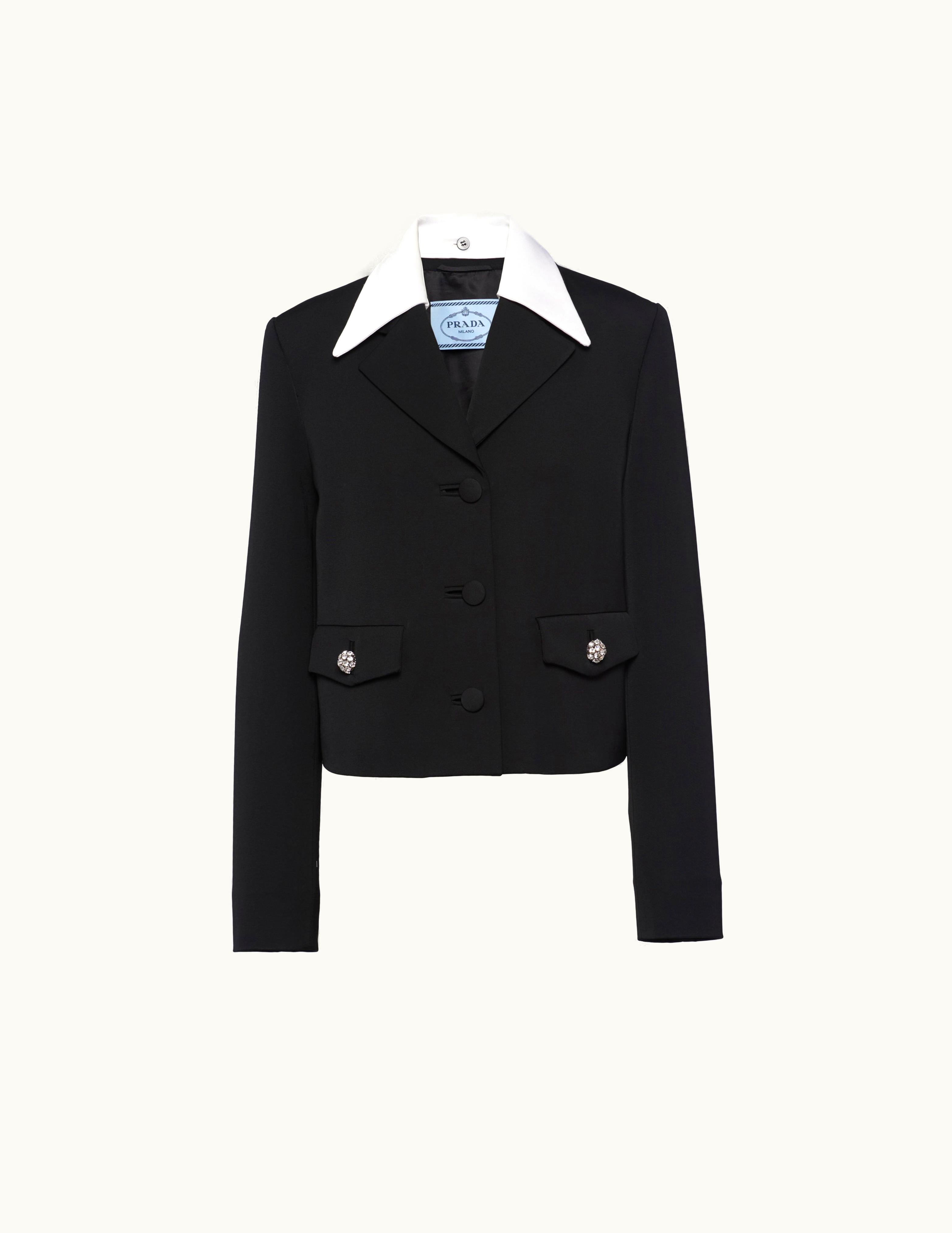 Prada Prada Single-breasted Jeweled Wool and Satin Jacket Black