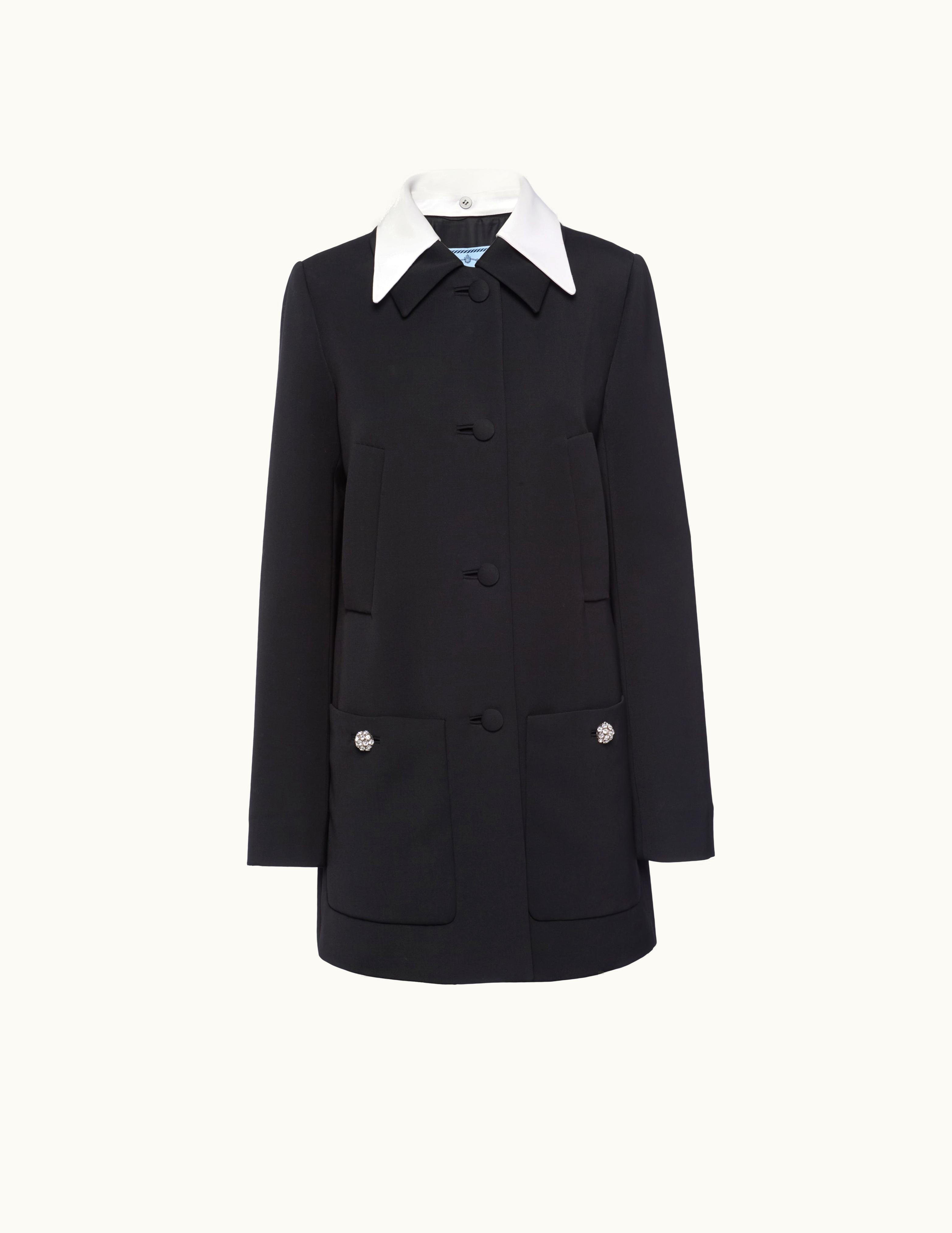 Prada Prada Black Singled-breasted Wool Sateen Coat With Collar