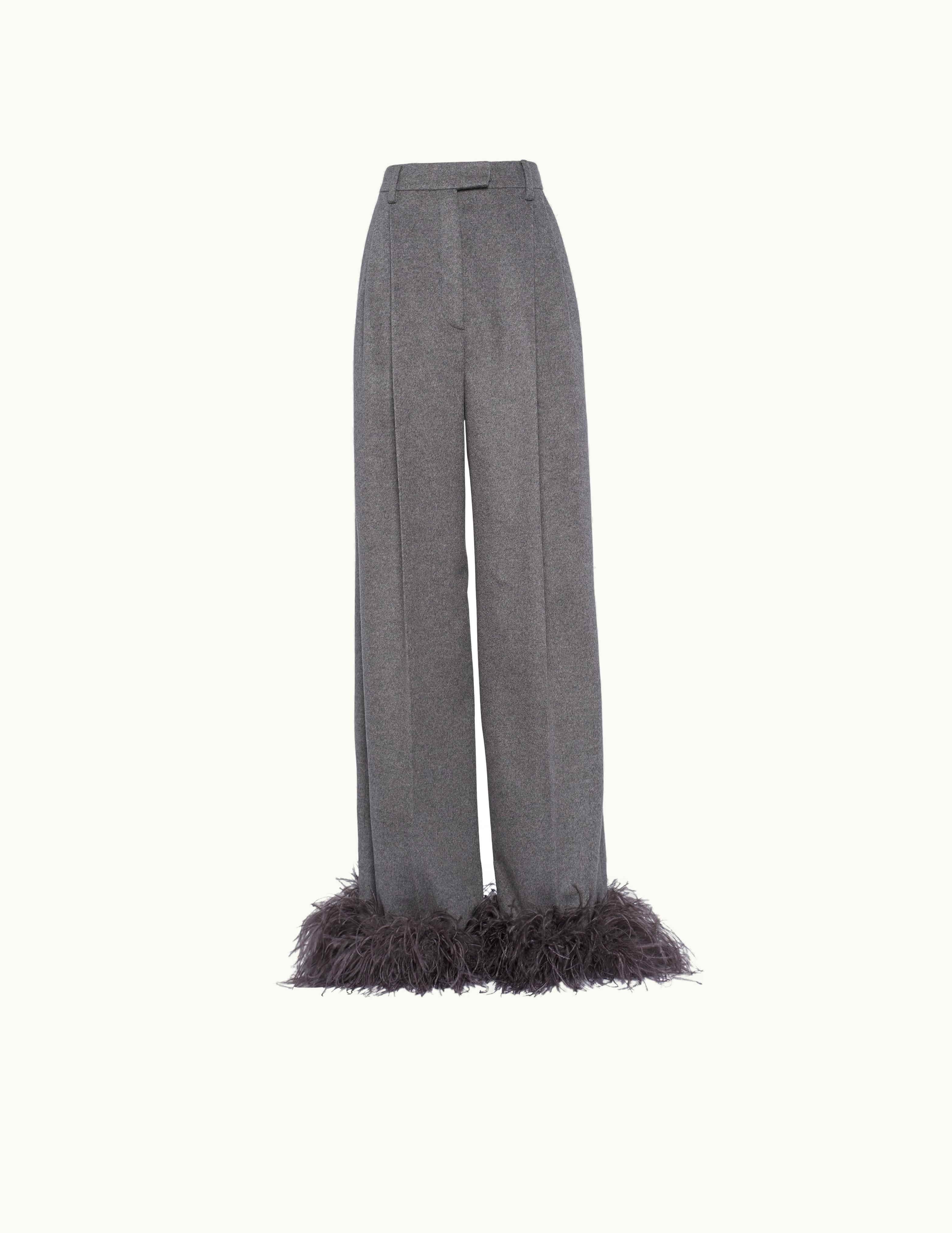 Prada Prada Grey Cashmere Pants With Feathers