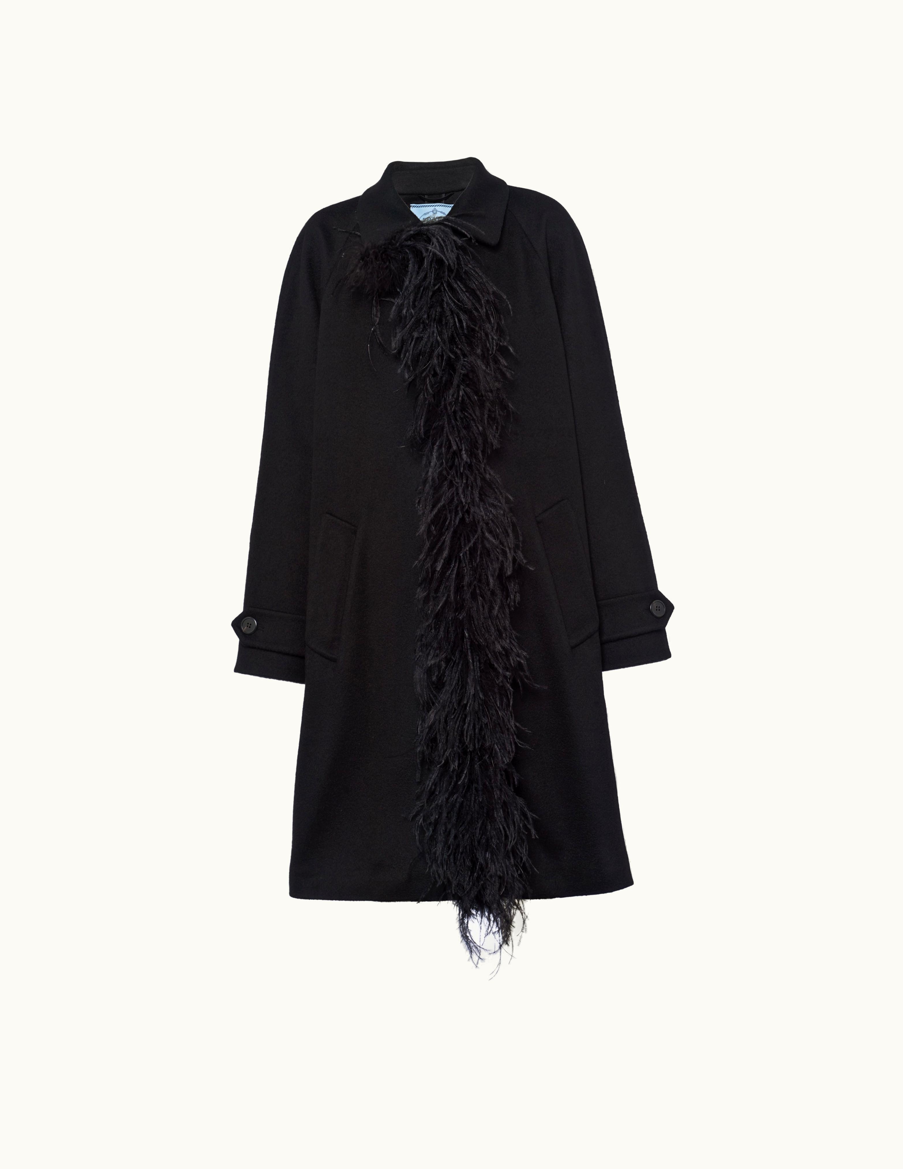 Prada Prada Black Single-breasted Cashmere Coat With Feathers