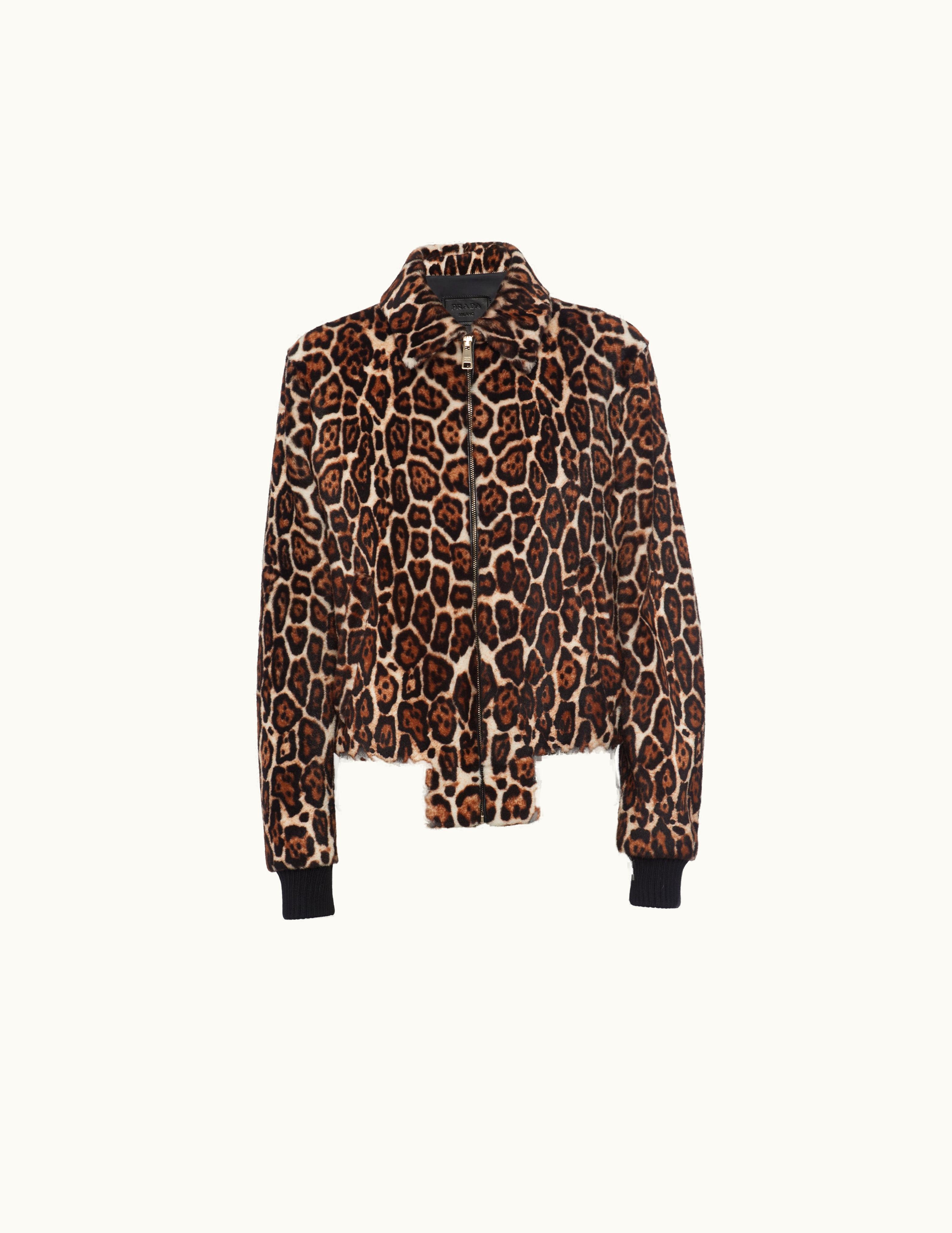Prada Prada Beige / Dark Brown Printed Shearling Bomber Jacket