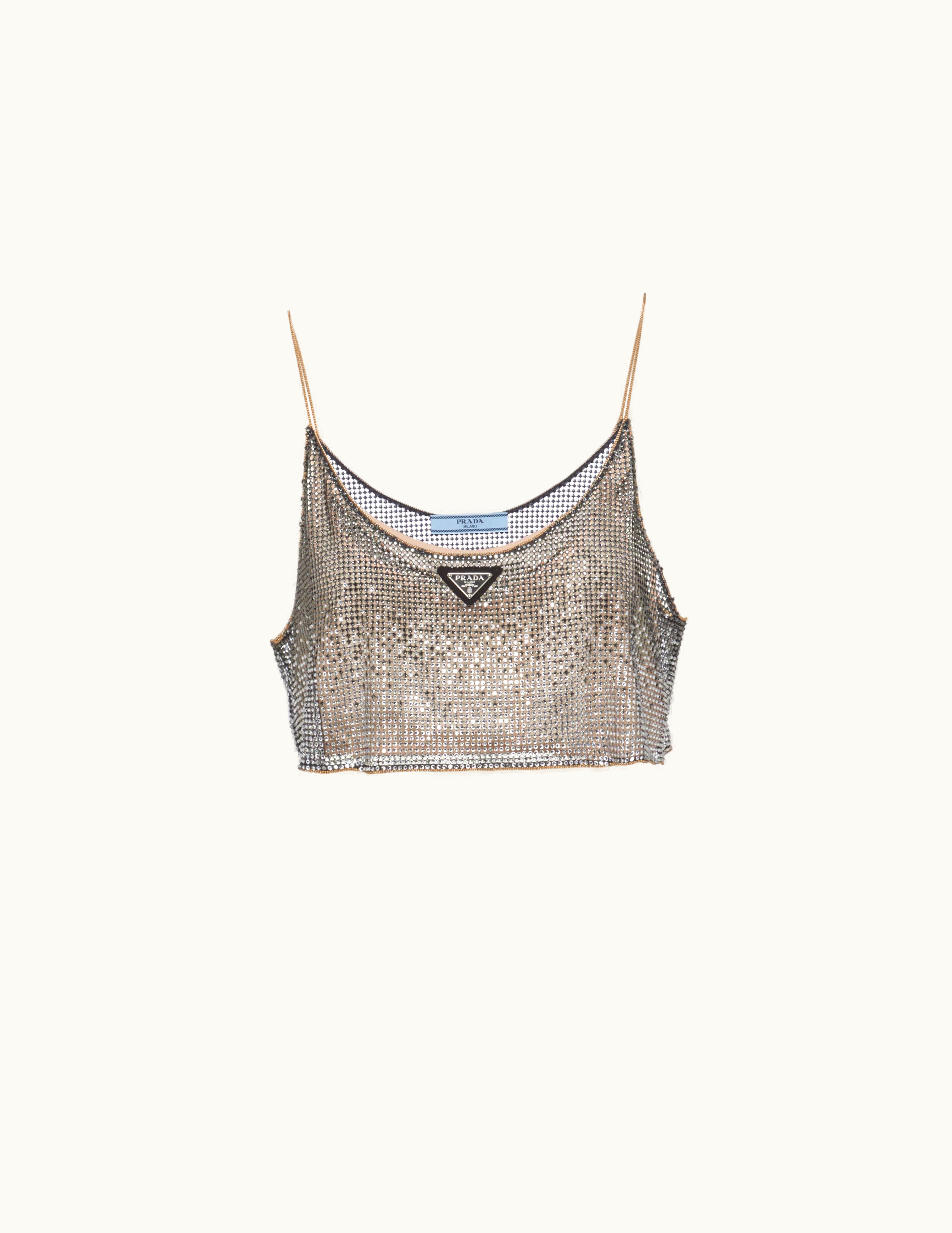 Prada Prada Crystal Embroidered Rhinestone Mesh Top