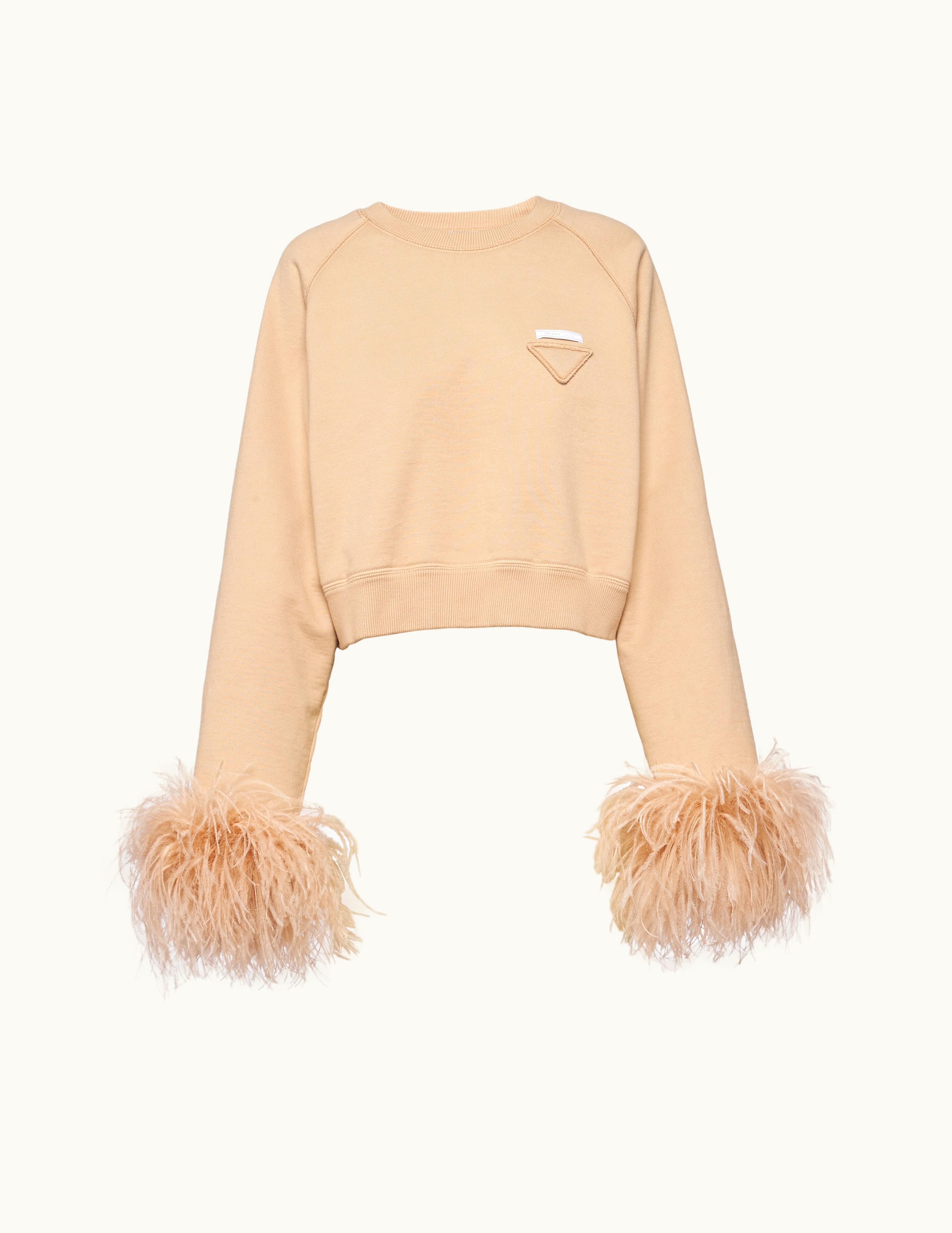 Prada Prada Albino White Crew-neck Sweatshirt With Feather Trim