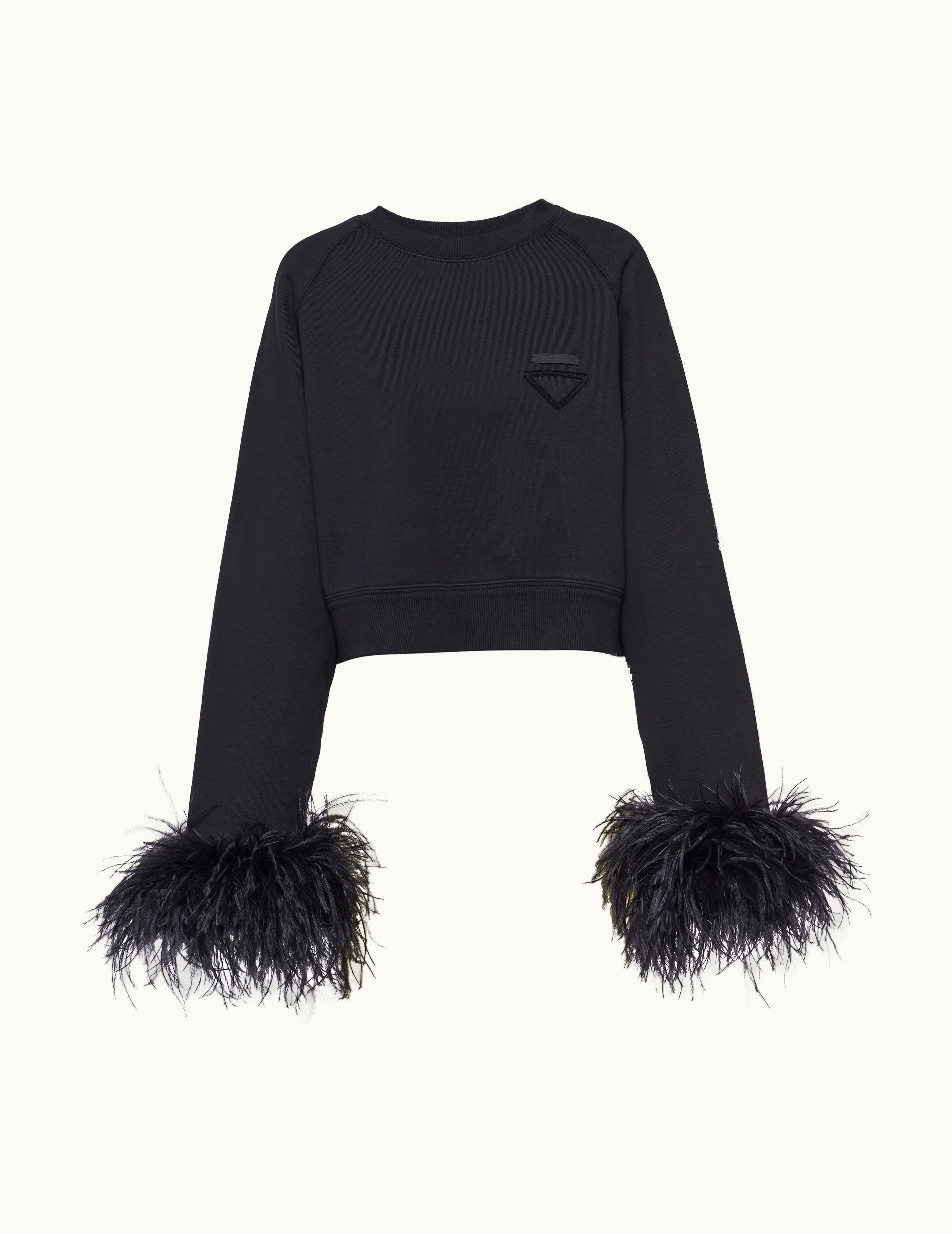 Prada Prada Black Crew-neck Sweatshirt With Feather Trim