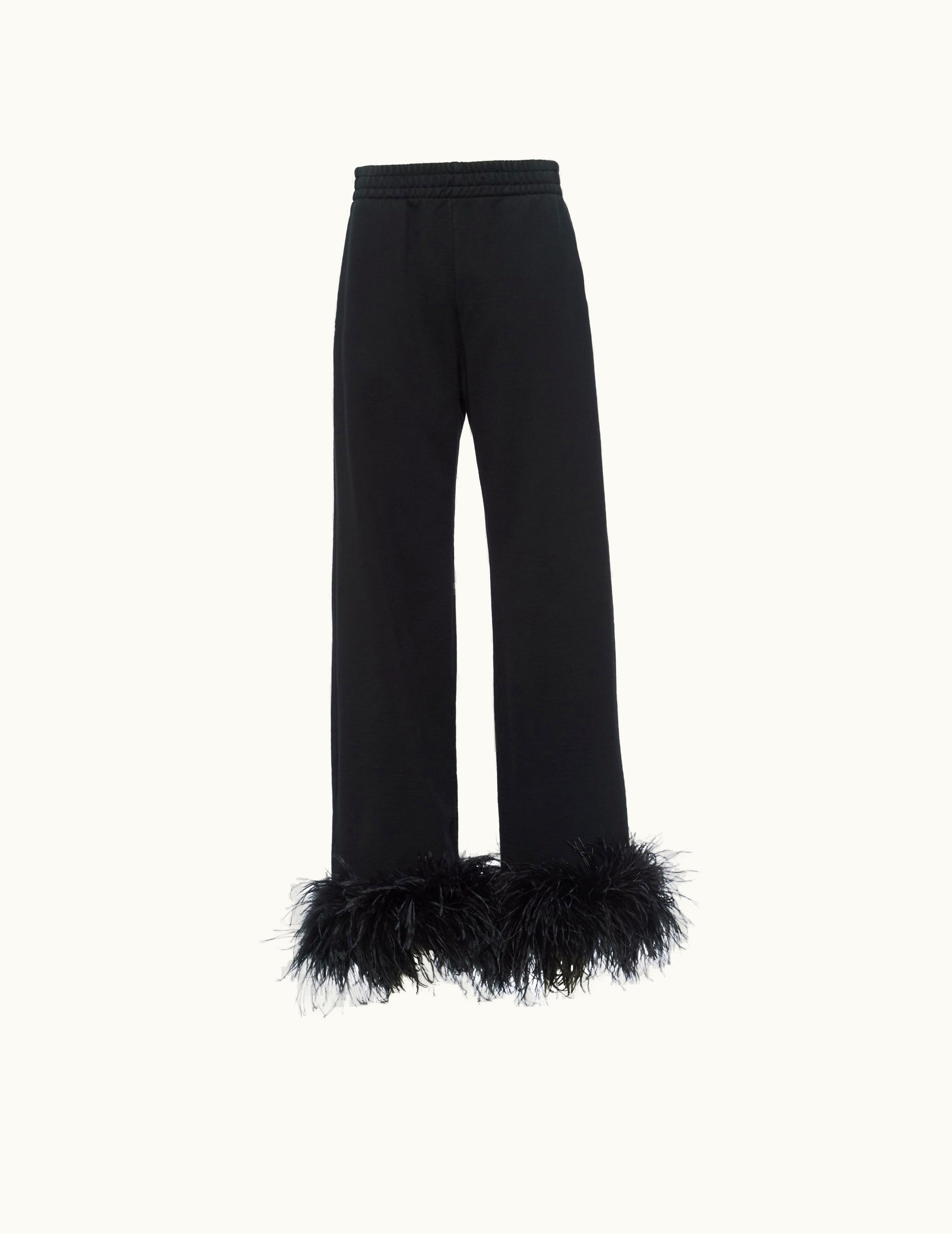 Prada Prada Black Cotton Fleece Joggers With Feather Trim