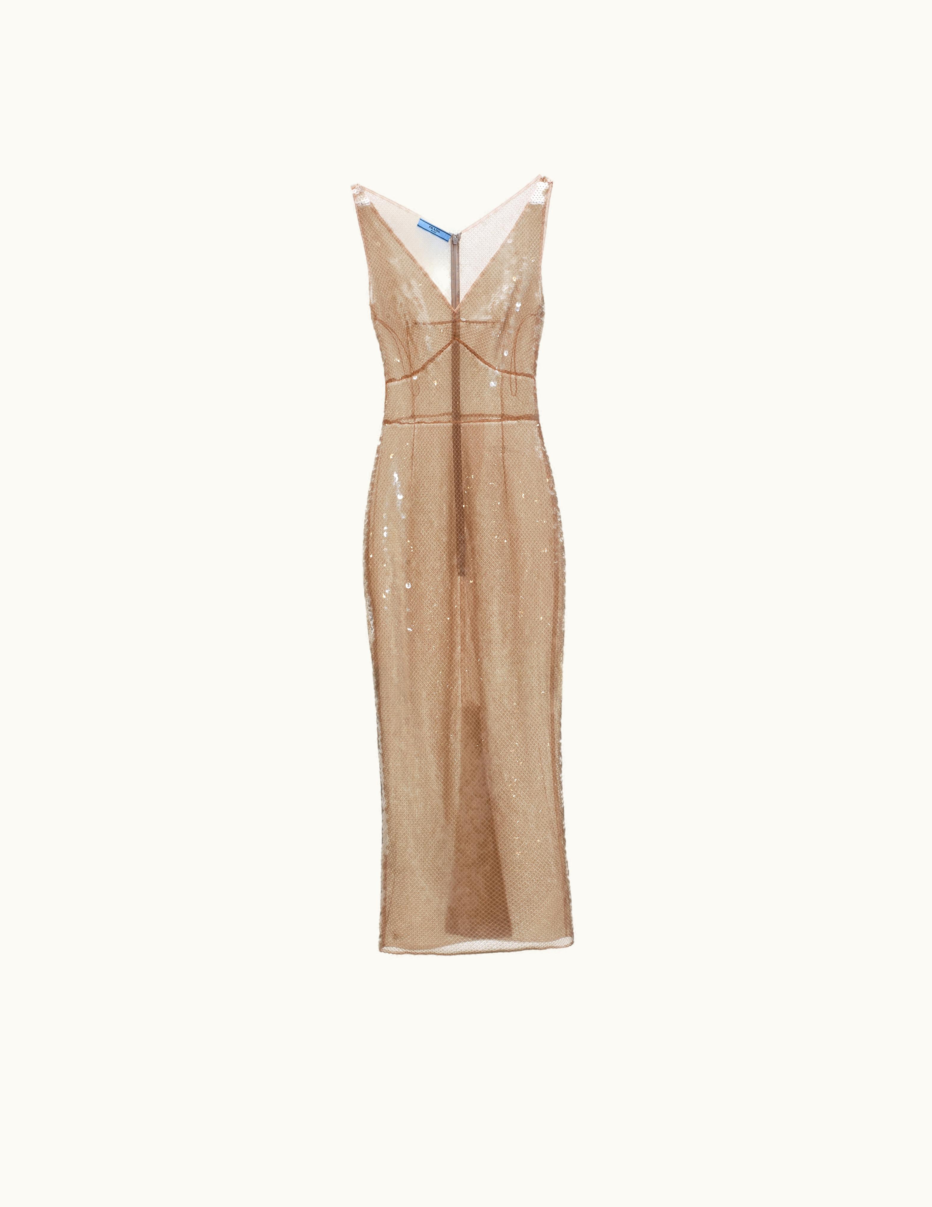 Prada Prada Pearl Gray Embroidered Tulle Dress