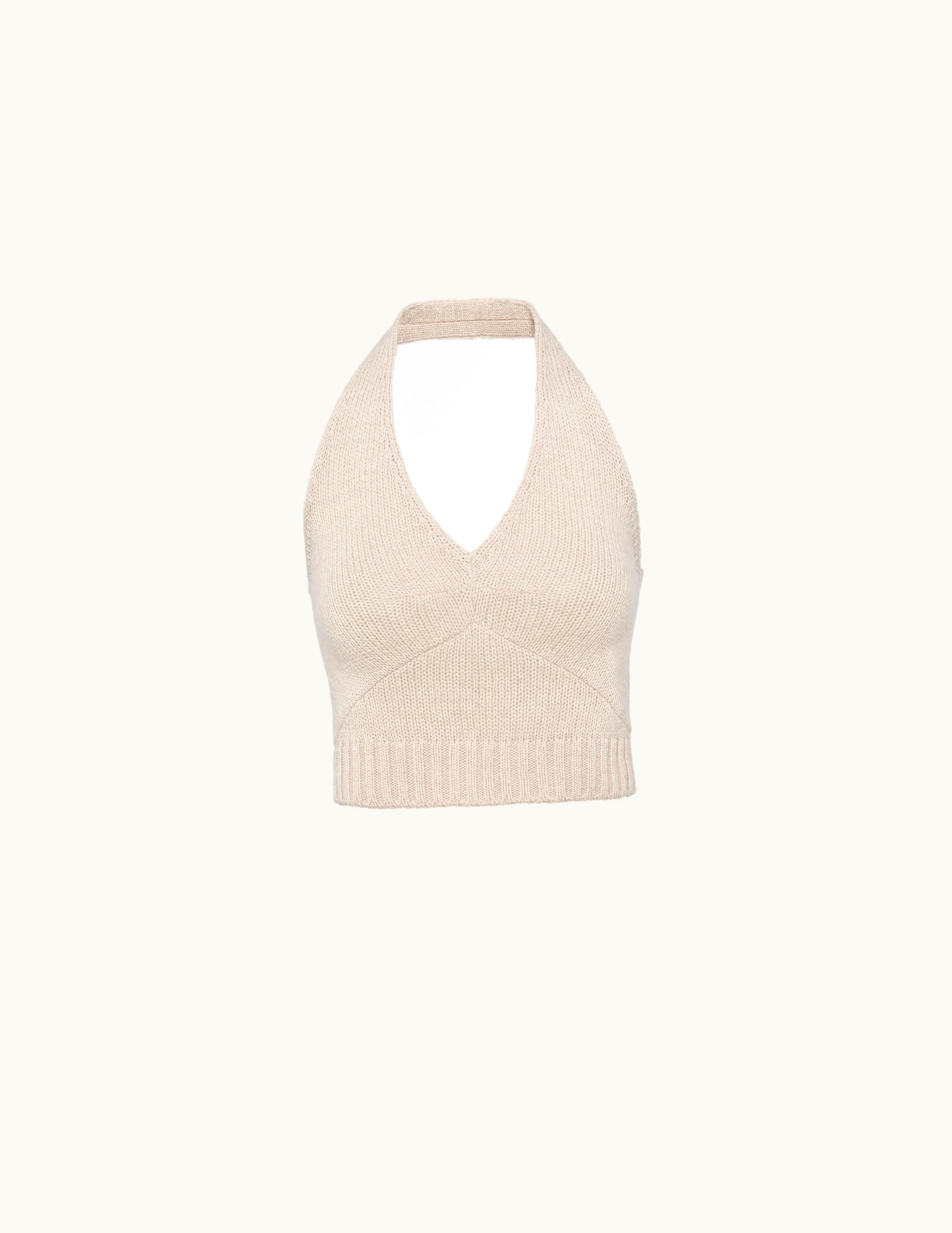 Prada Prada Desert Beige Sleeveless Wool And Cashmere Top