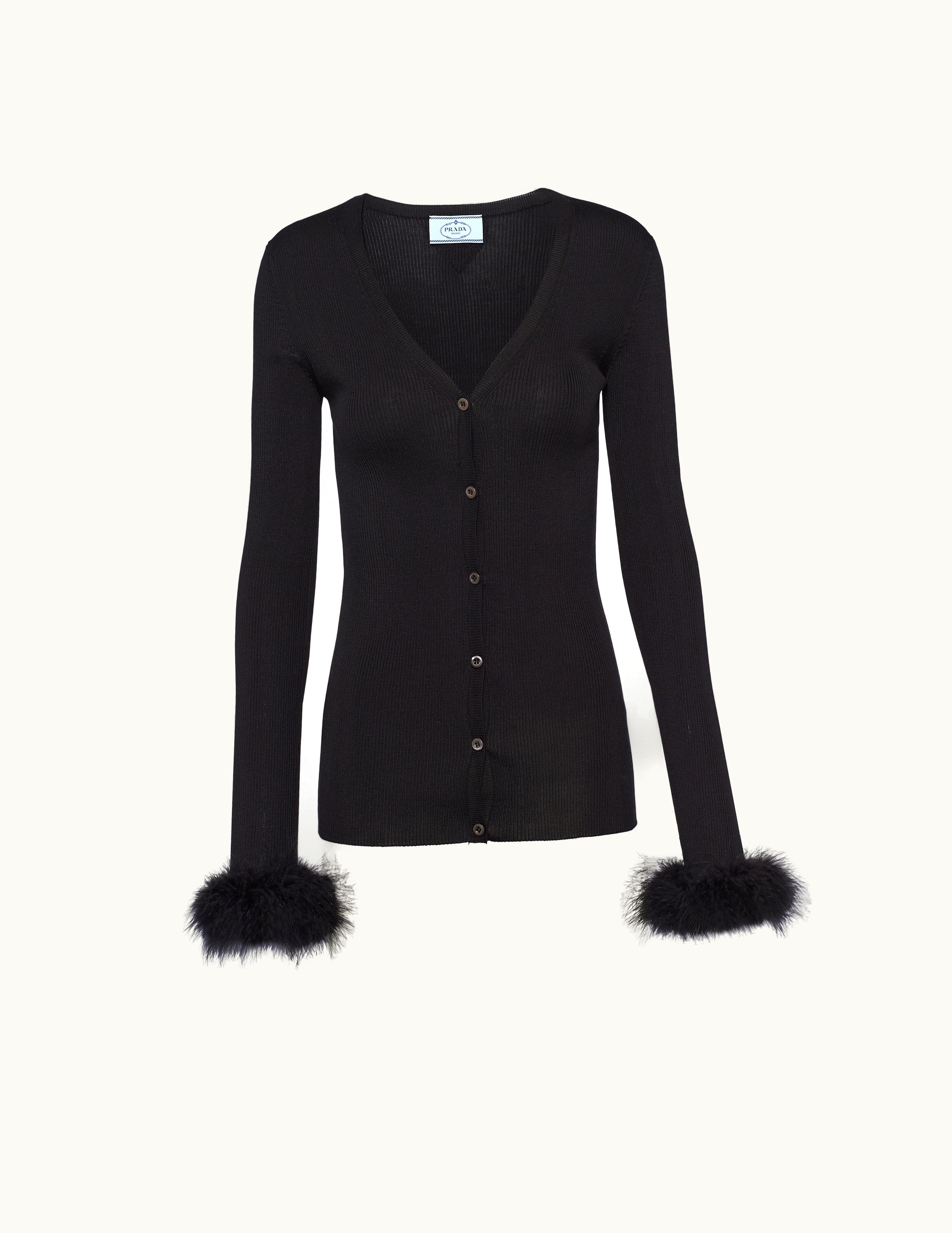 Prada Prada Ribbed Black Silk Cardigan