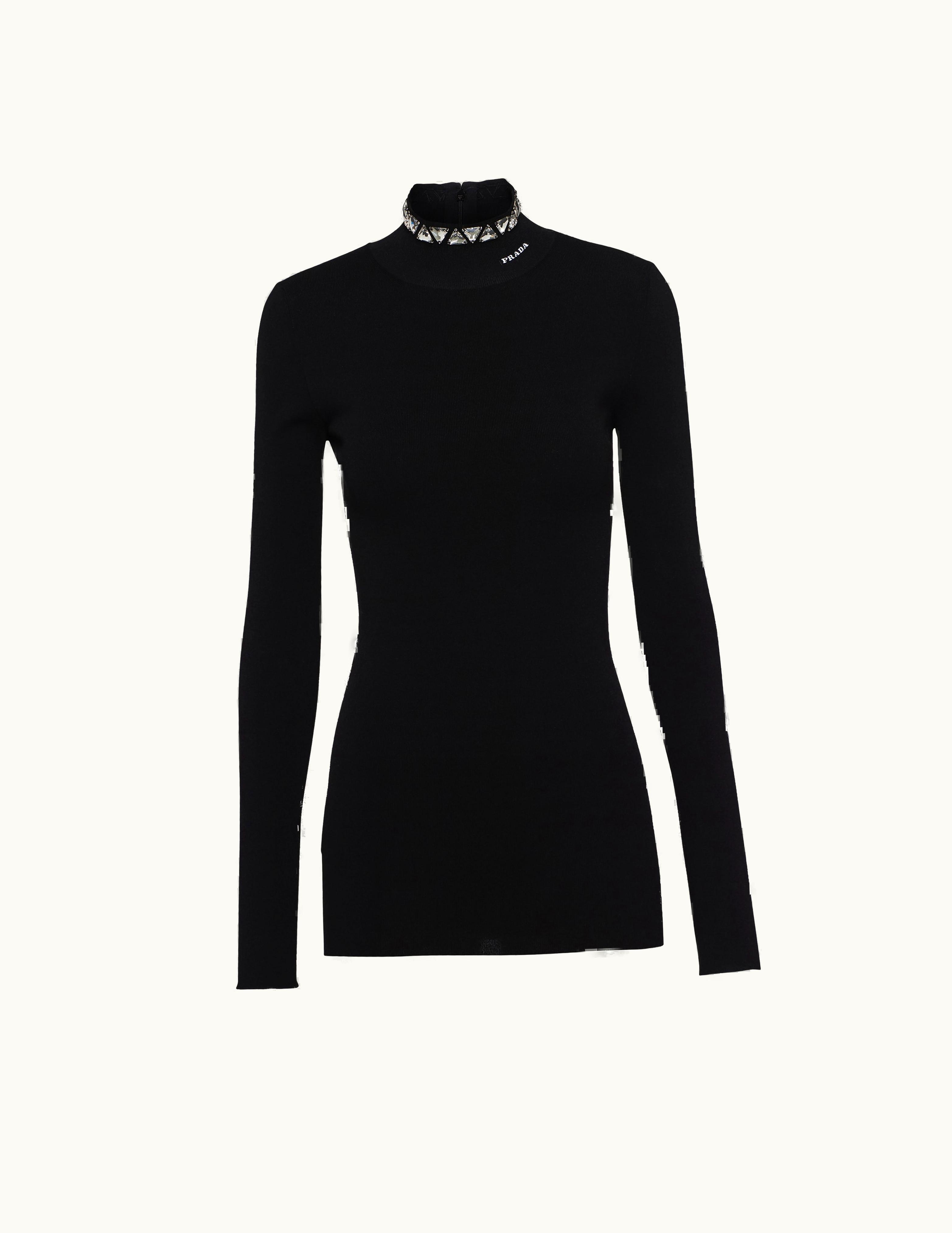 Prada Prada Black Viscose Turtleneck With Crystals