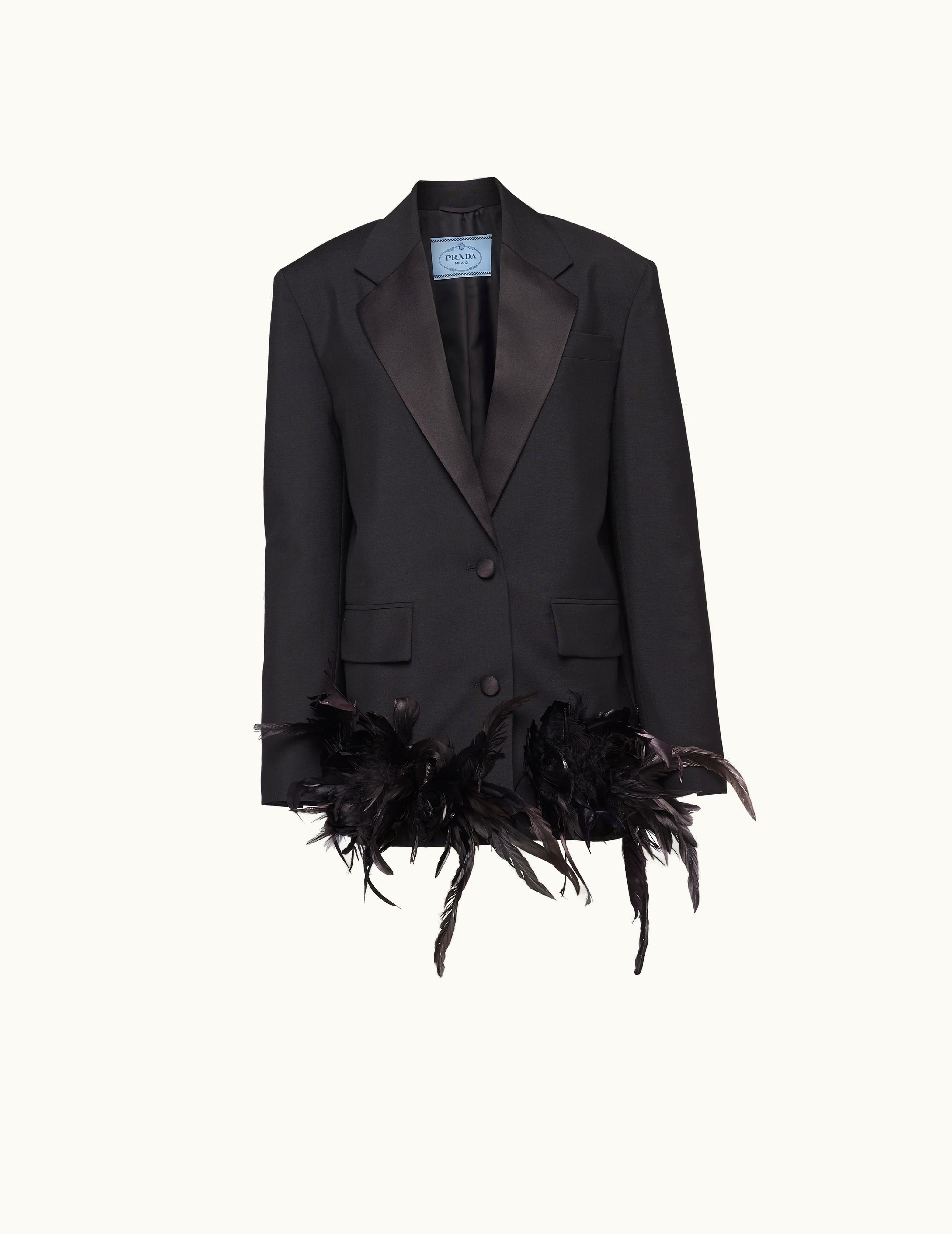 Prada Prada Black Single-breasted Kid Mohair Jacket With Feathers